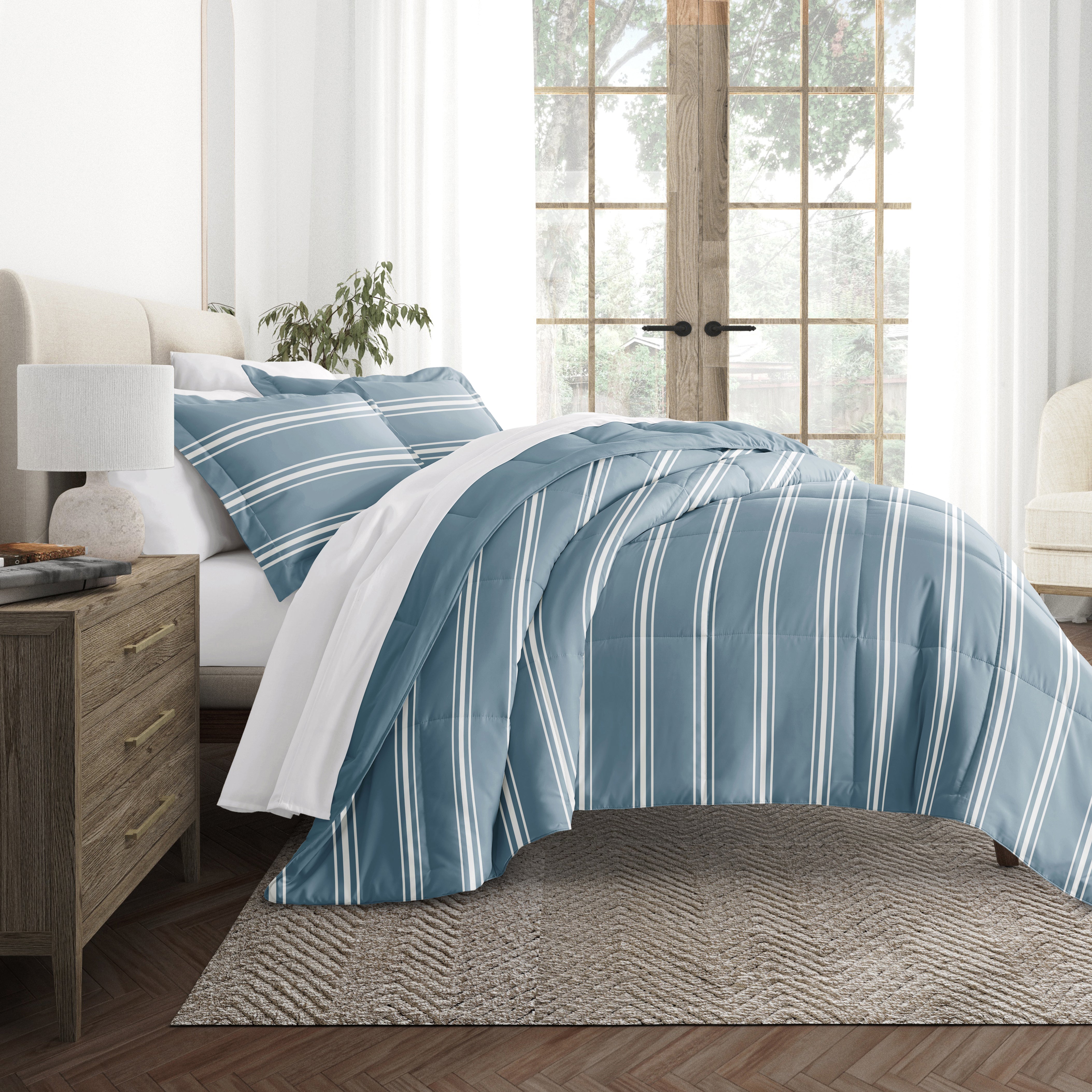 Soft Stripe Reversible Patterned Down-Alternative Comforter Set