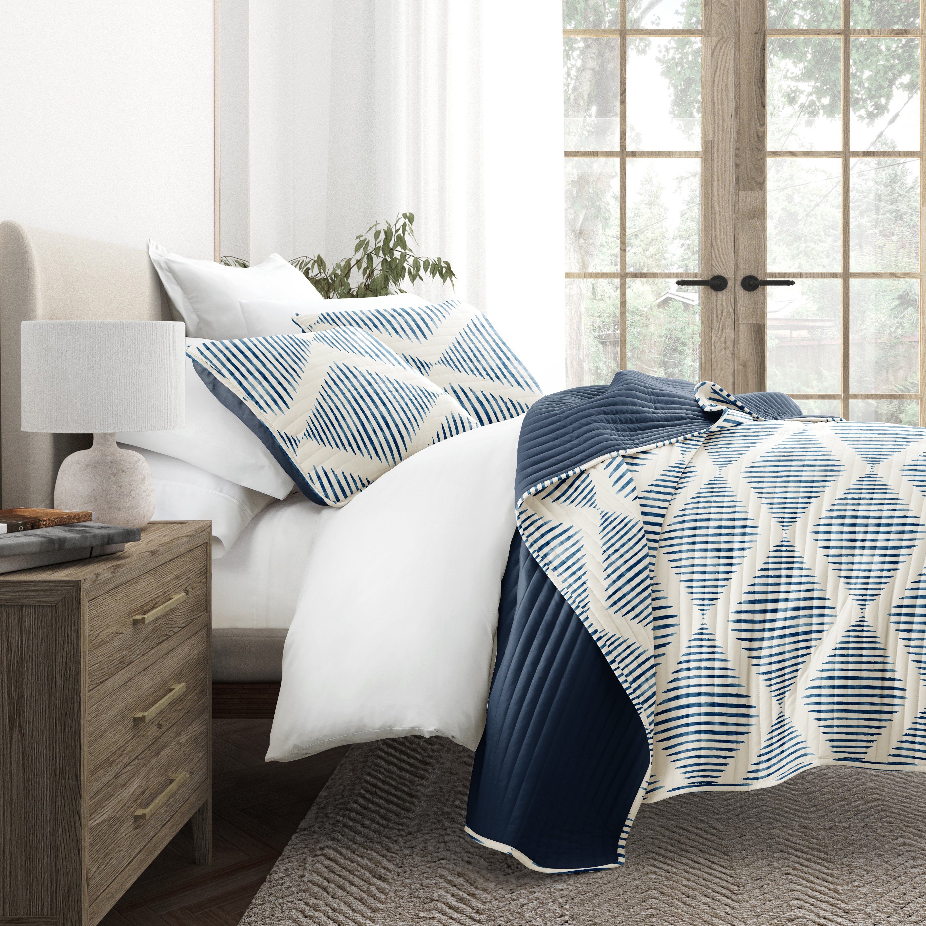 Distressed Diamond Patterned Reversible Quilted Coverlet Set