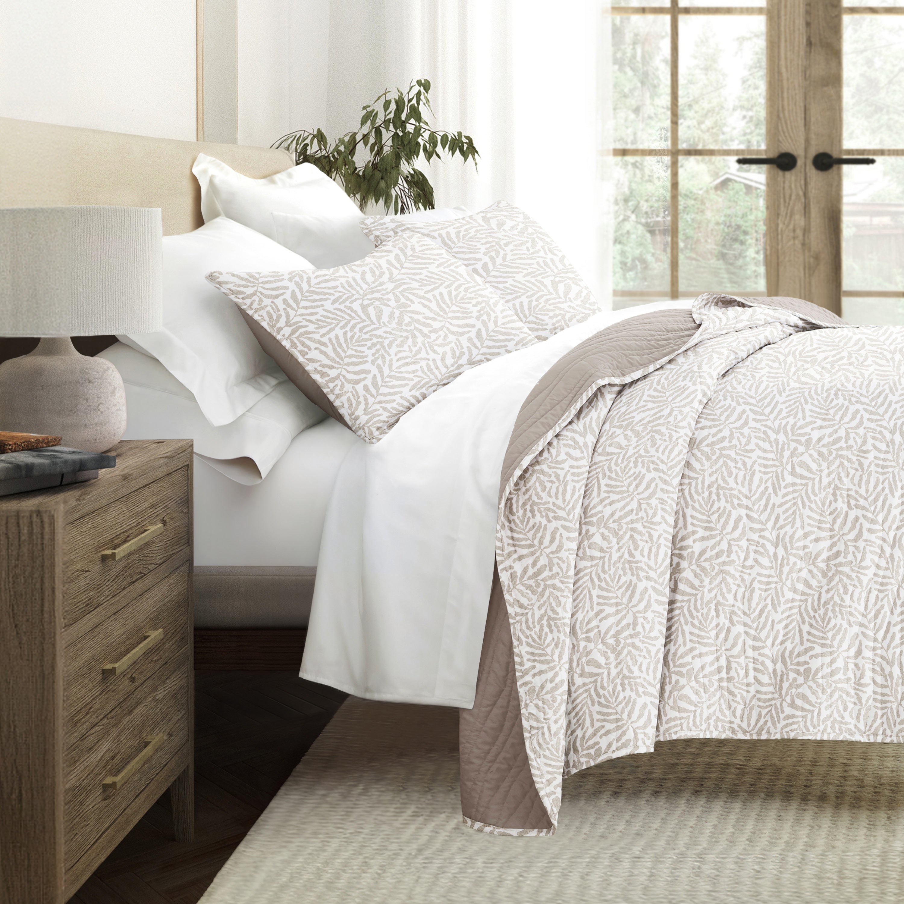 Tossed Ferns Patterned Quilted Coverlet Set
