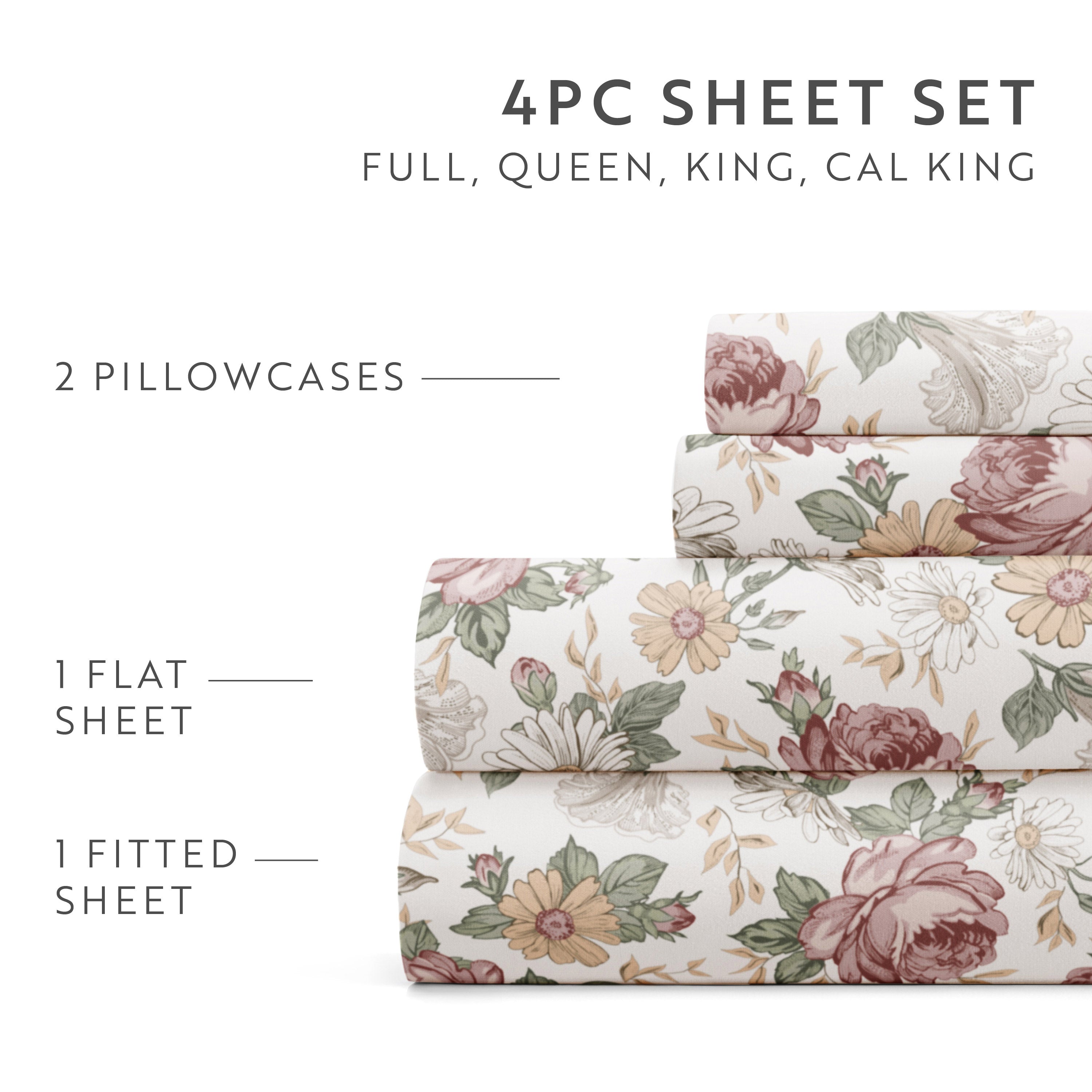 Blooming Floral 4-Piece Patterned Sheet Set
