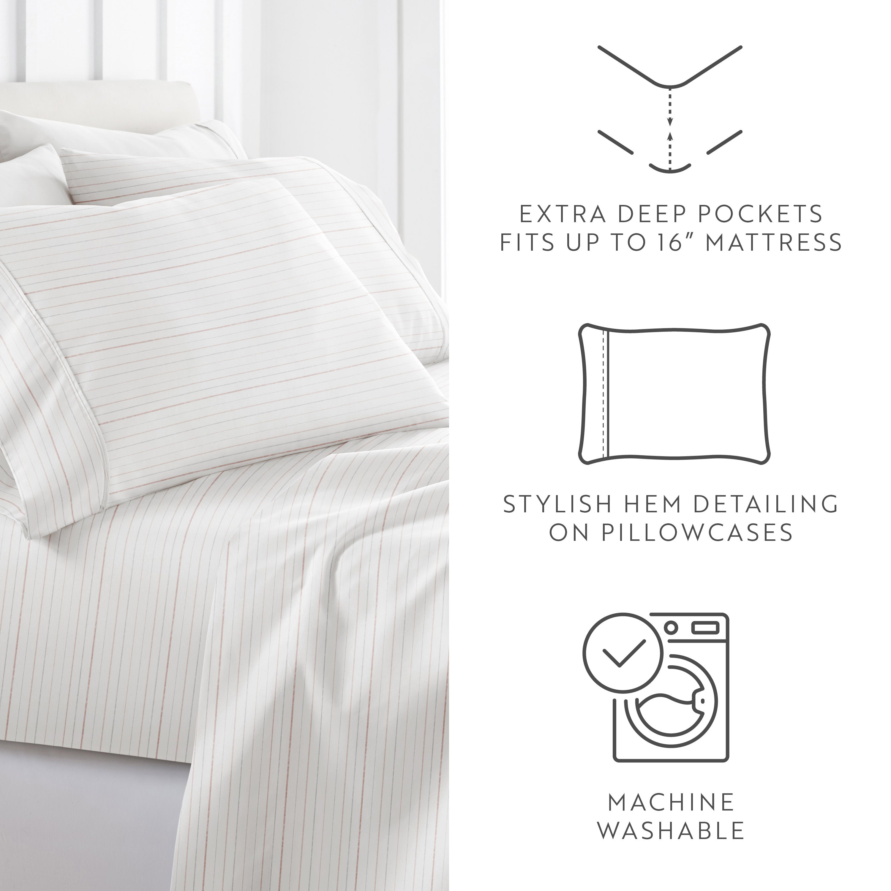 Soft Stitch Stripe 4-Piece Patterned Sheet Set