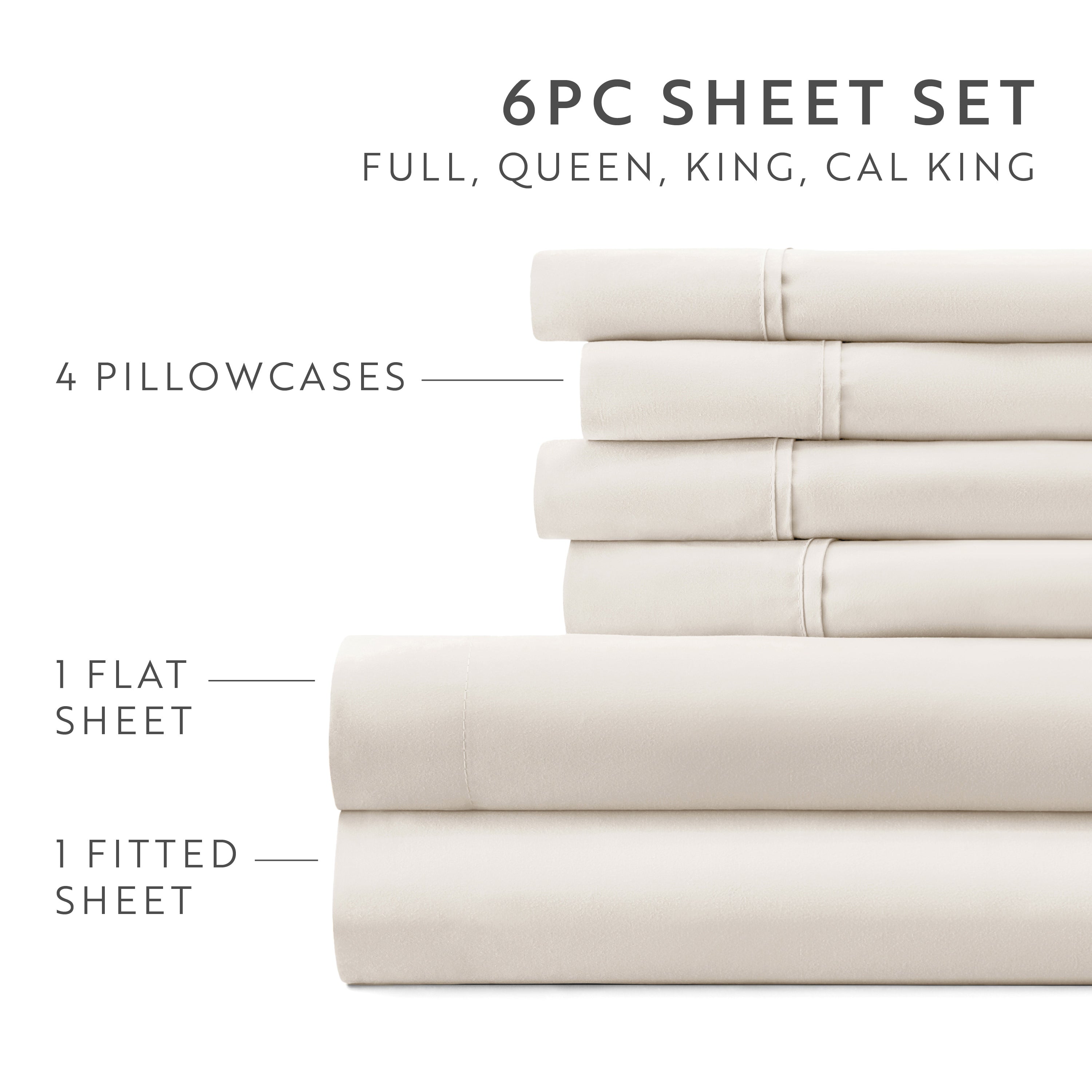 6-Piece Double Brushed Solid Sheet Set