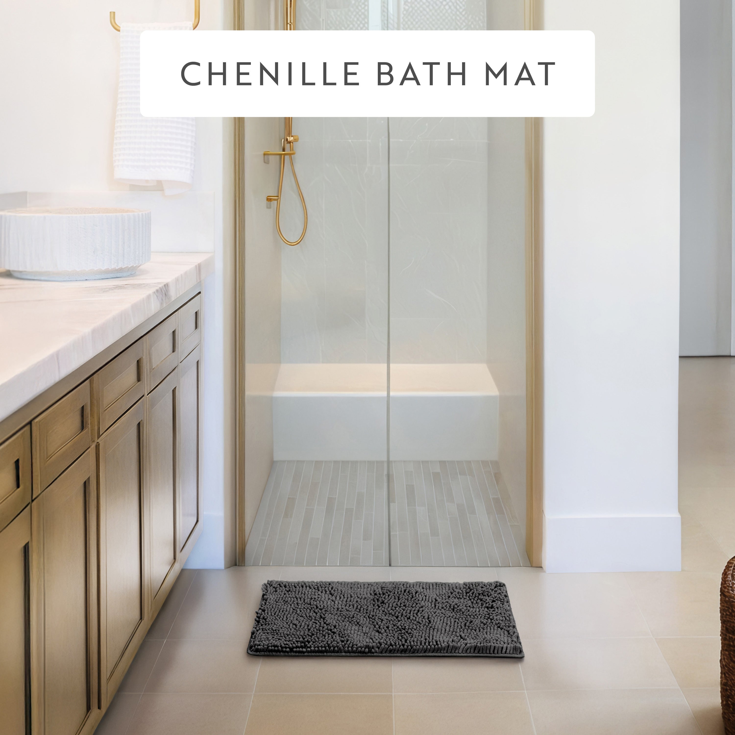 Ultra-Plush Bath Mat, Soft and Absorbent Chenille with Anti-Skid Rubber Backing