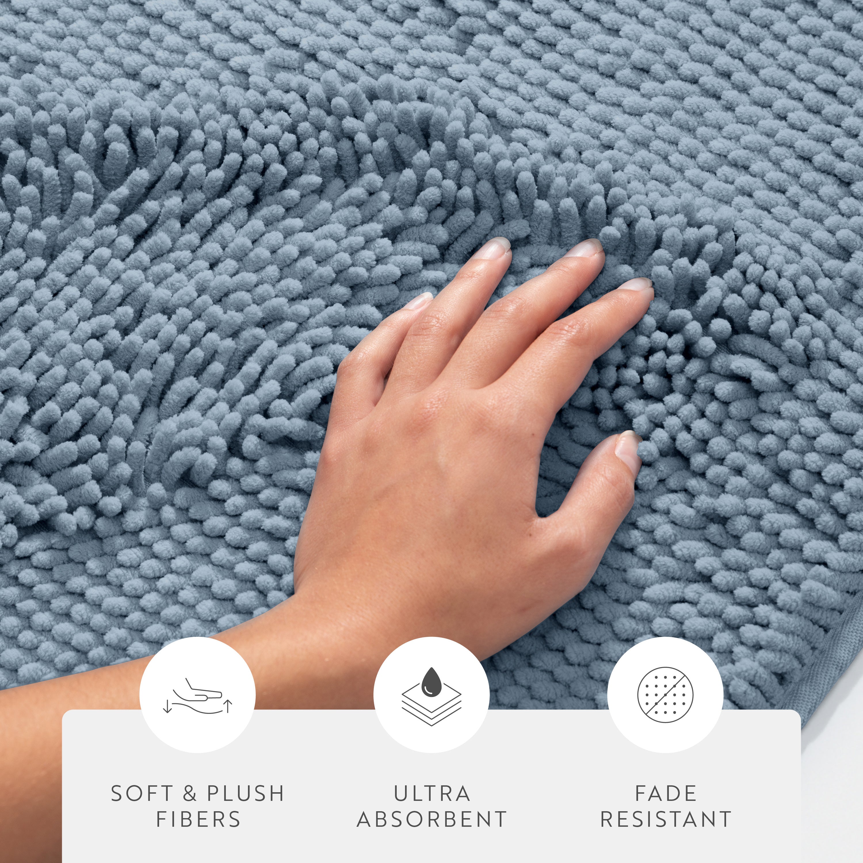 Ultra-Plush Bath Mat, Soft and Absorbent Chenille with Anti-Skid Rubber Backing