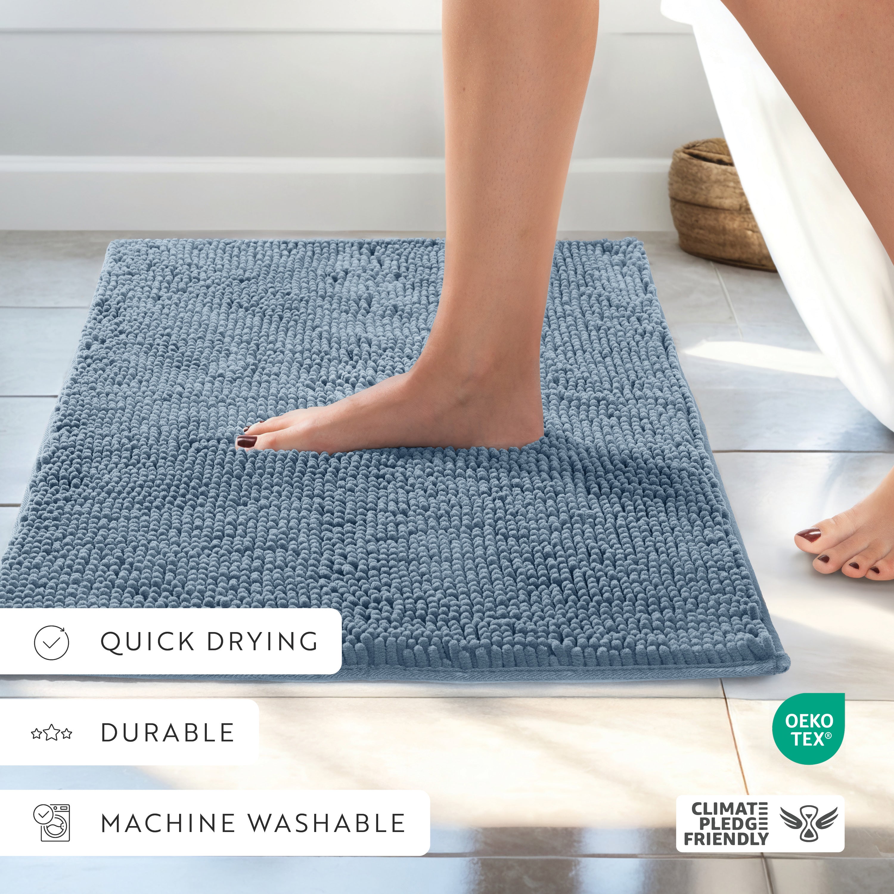 Ultra-Plush Bath Mat, Soft and Absorbent Chenille with Anti-Skid Rubber Backing