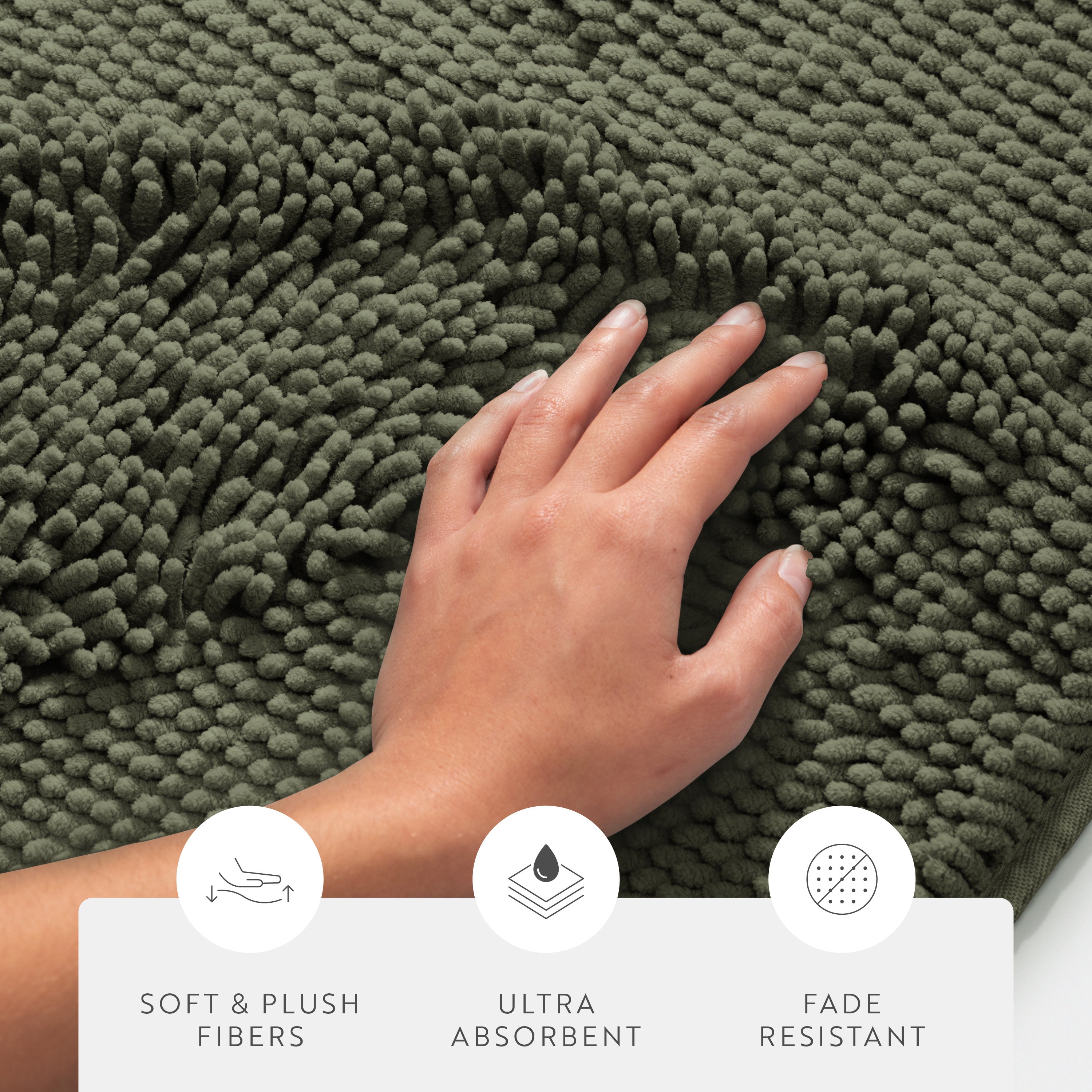 Ultra-Plush Bath Mat, Soft and Absorbent Chenille with Anti-Skid Rubber Backing