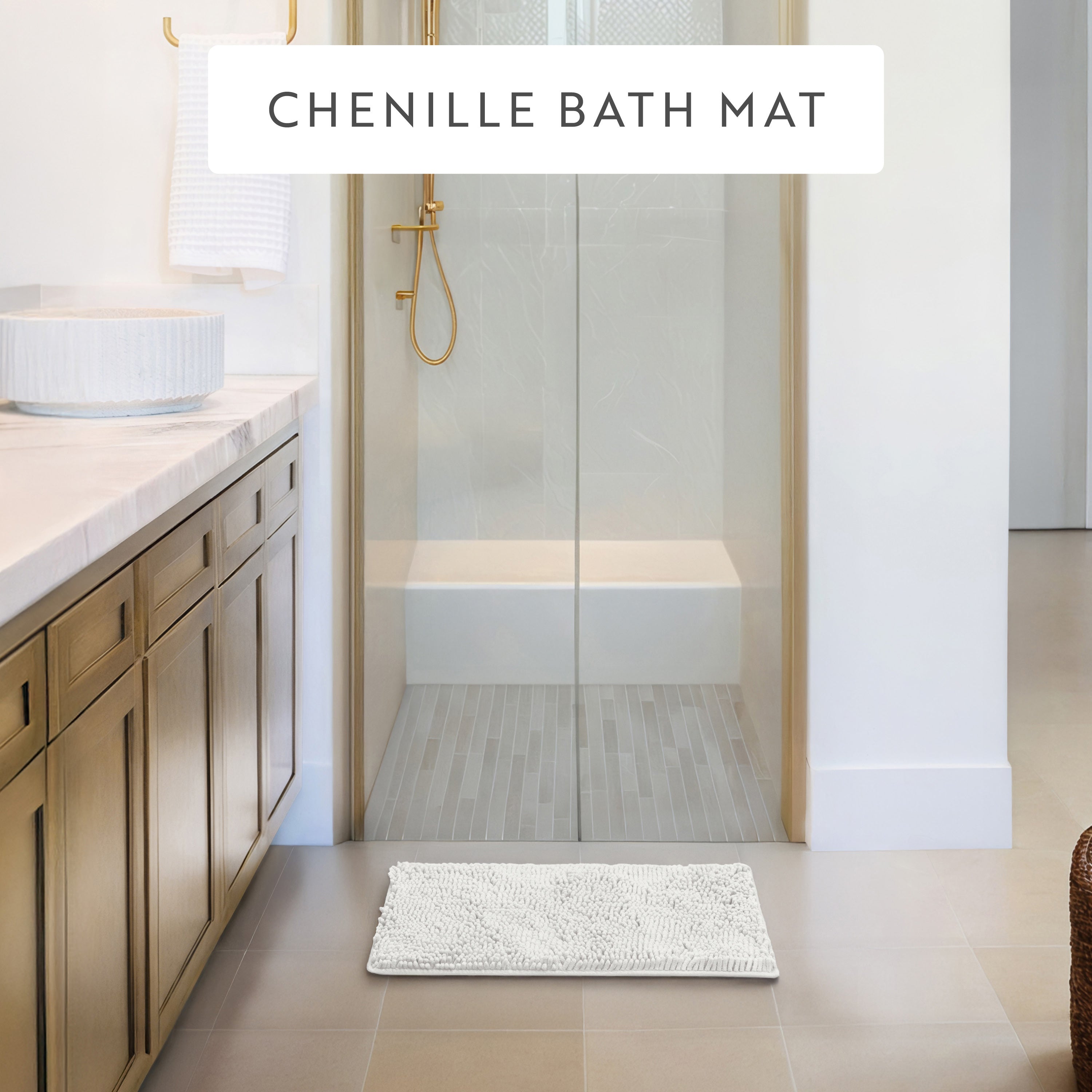 Ultra-Plush Bath Mat, Soft and Absorbent Chenille with Anti-Skid Rubber Backing