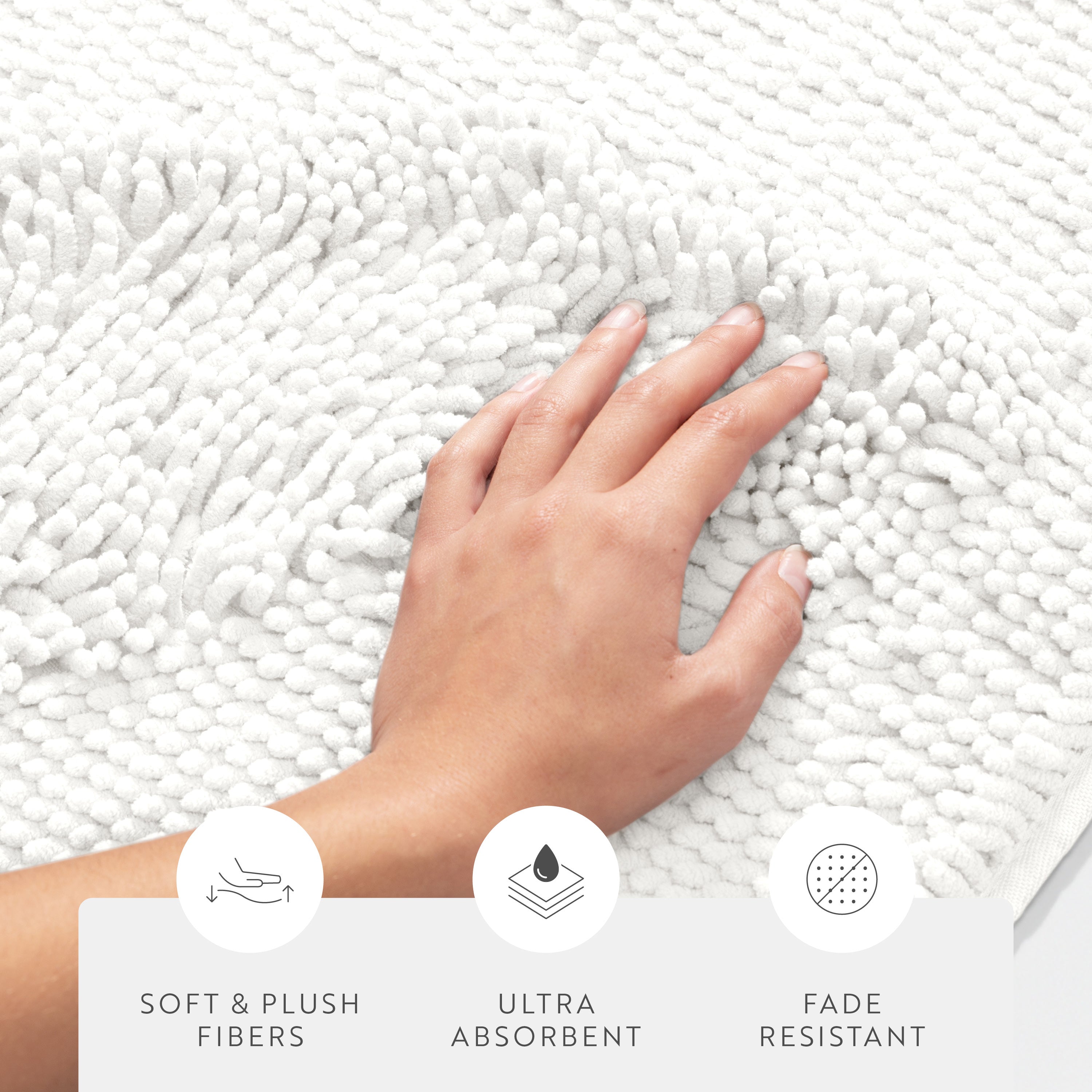 Ultra-Plush Bath Mat, Soft and Absorbent Chenille with Anti-Skid Rubber Backing