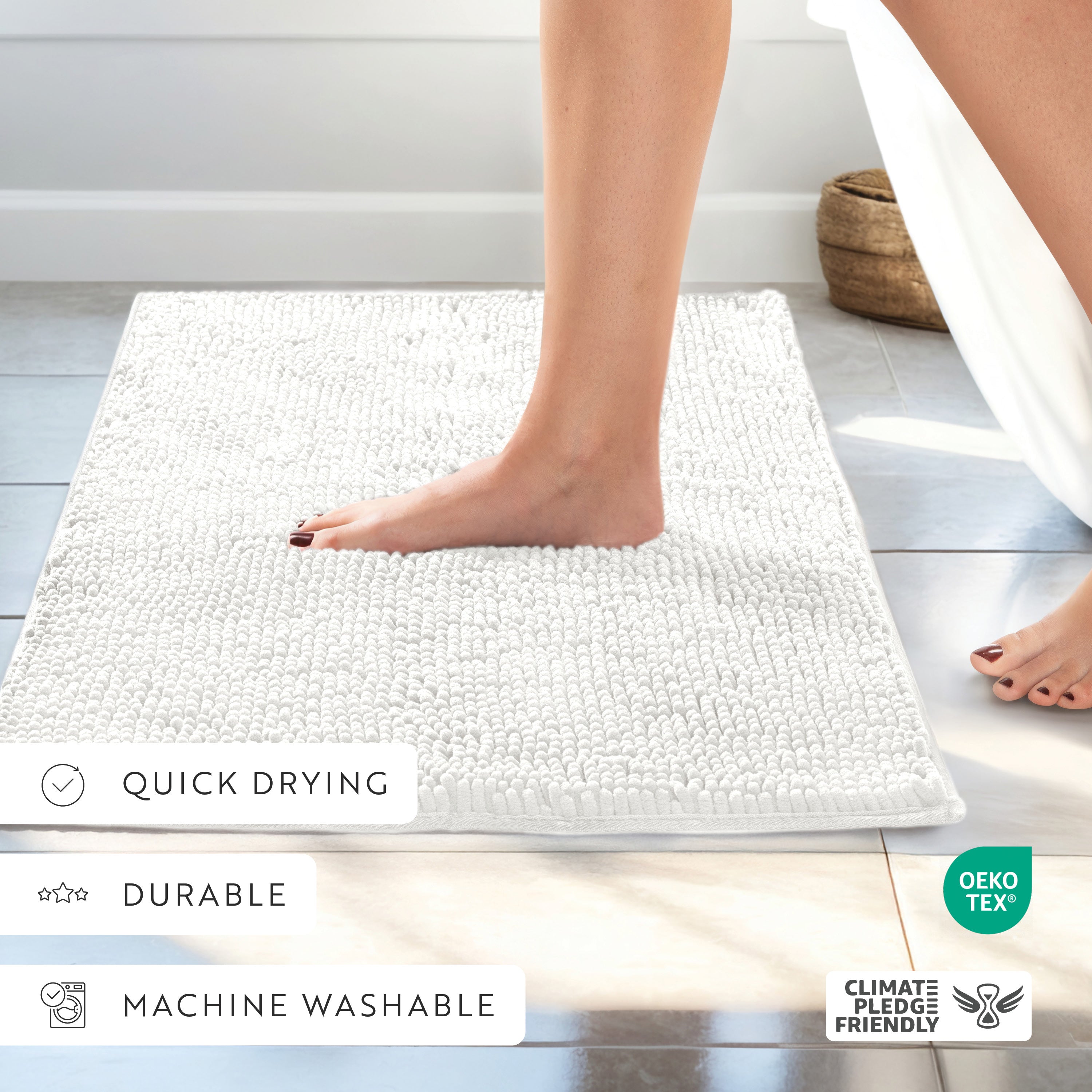 Ultra-Plush Bath Mat, Soft and Absorbent Chenille with Anti-Skid Rubber Backing