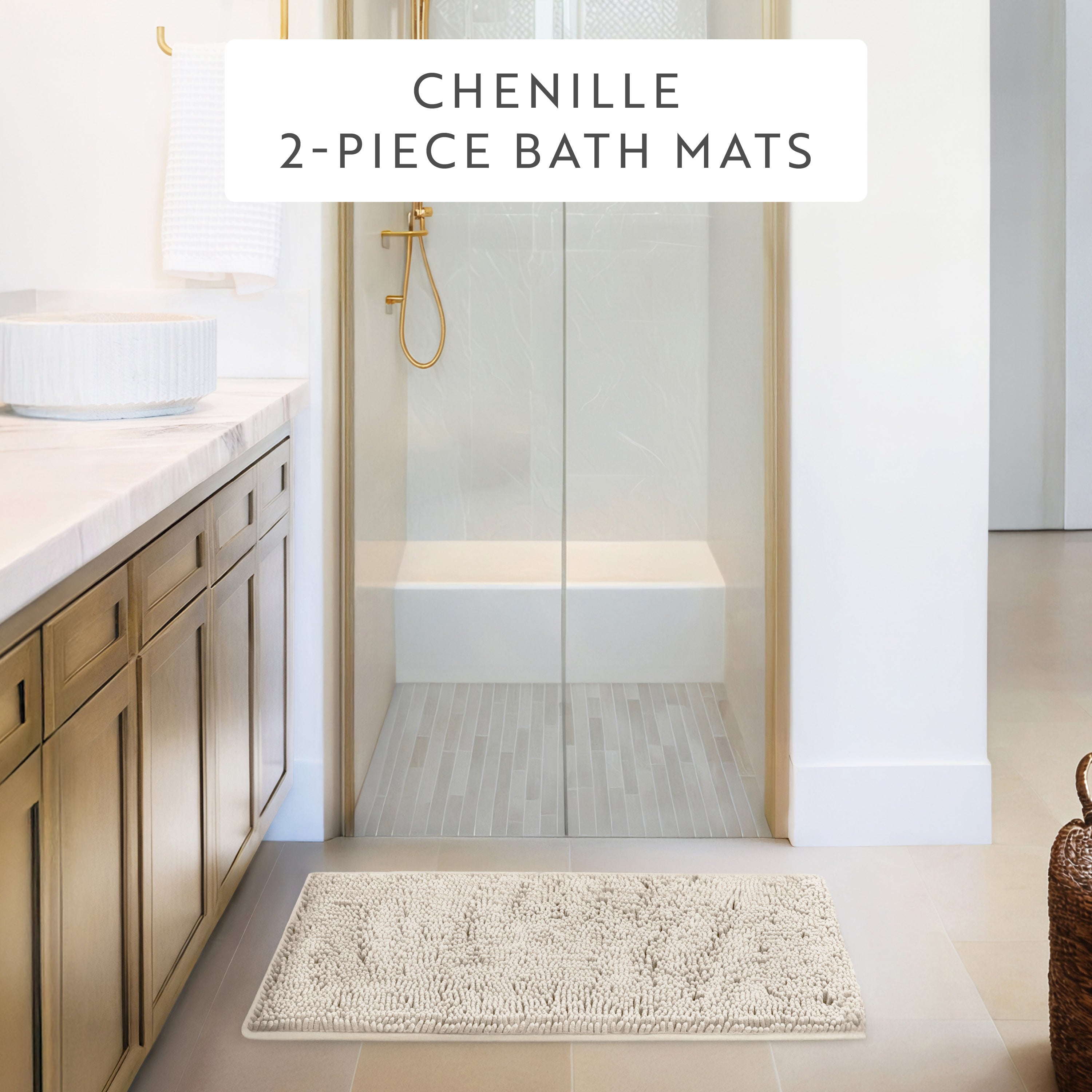 Ultra-Plush Bath Mat, Soft and Absorbent Chenille with Anti-Skid Rubber Backing