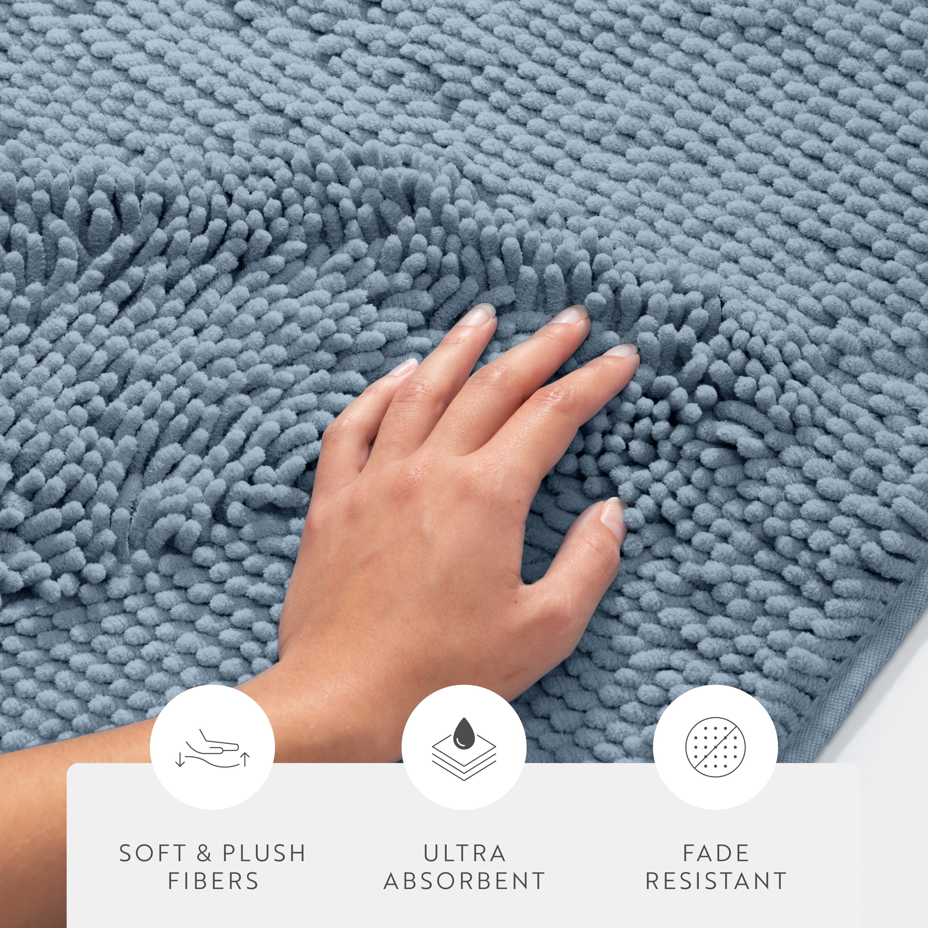 Ultra-Plush Bath Mat, Soft and Absorbent Chenille with Anti-Skid Rubber Backing