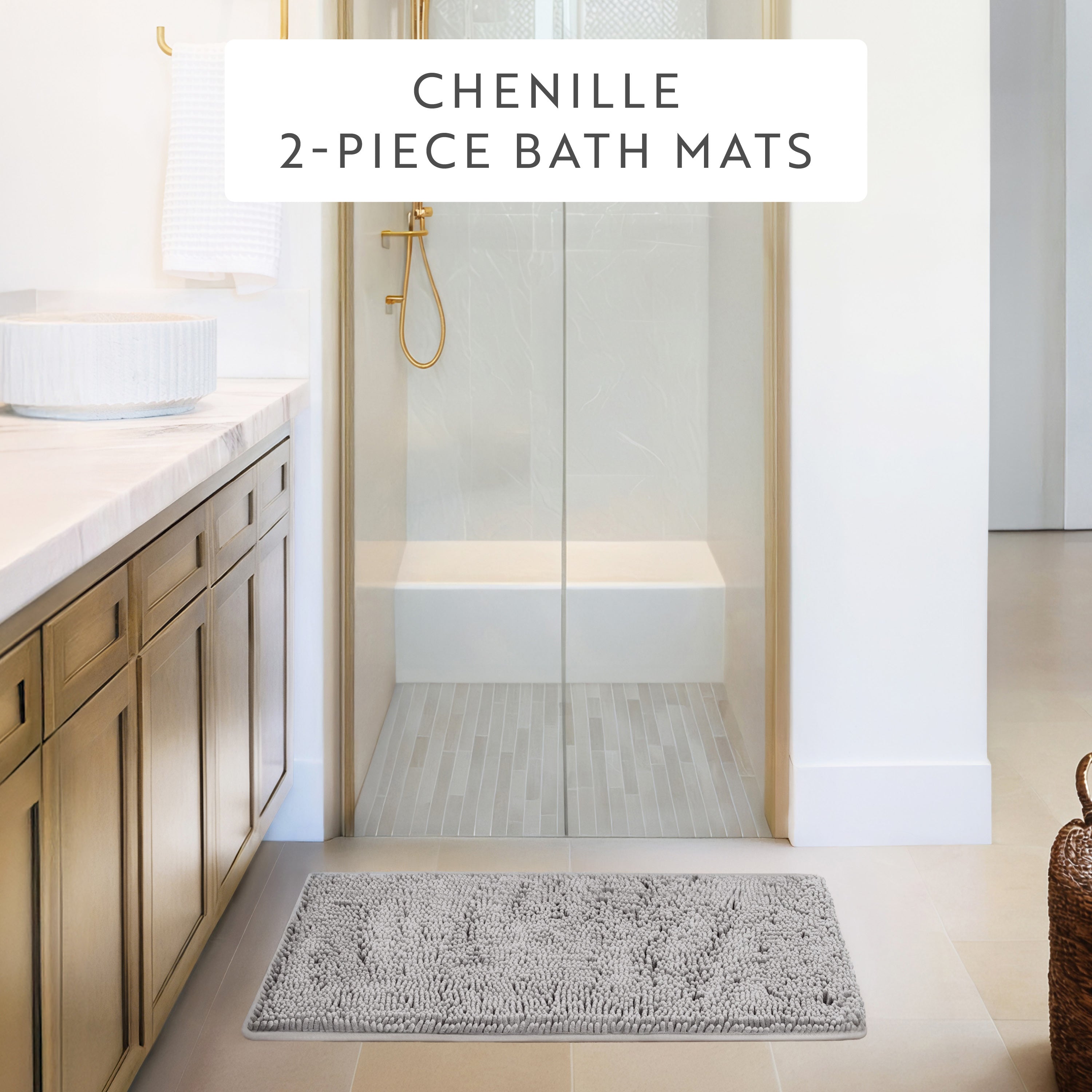 Ultra-Plush Bath Mat, Soft and Absorbent Chenille with Anti-Skid Rubber Backing