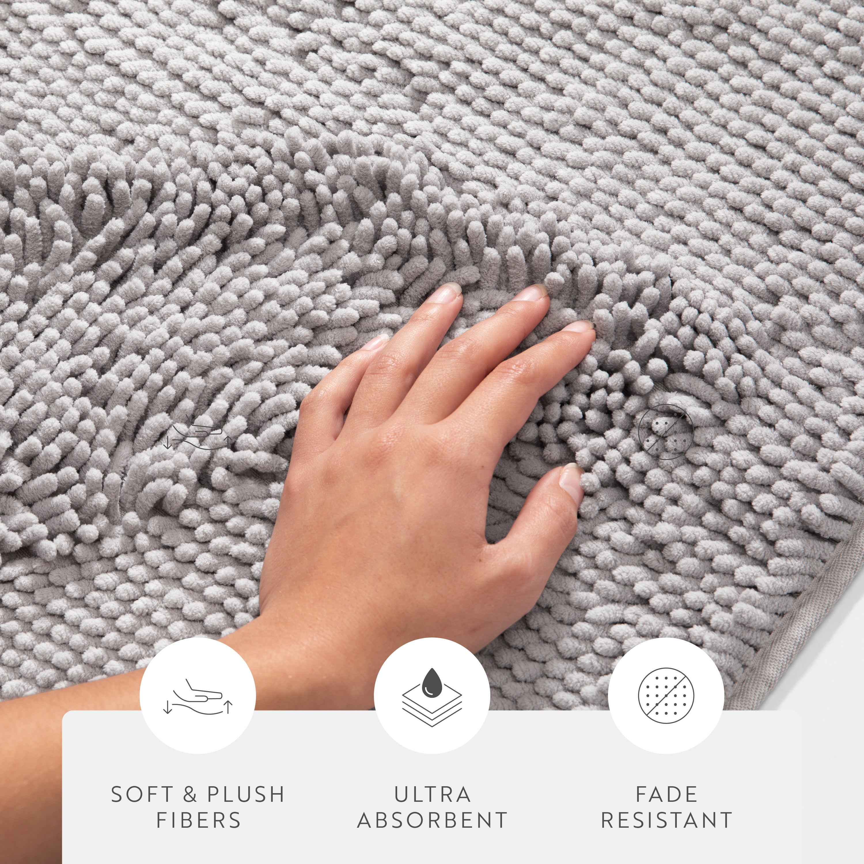Ultra-Plush Bath Mat, Soft and Absorbent Chenille with Anti-Skid Rubber Backing