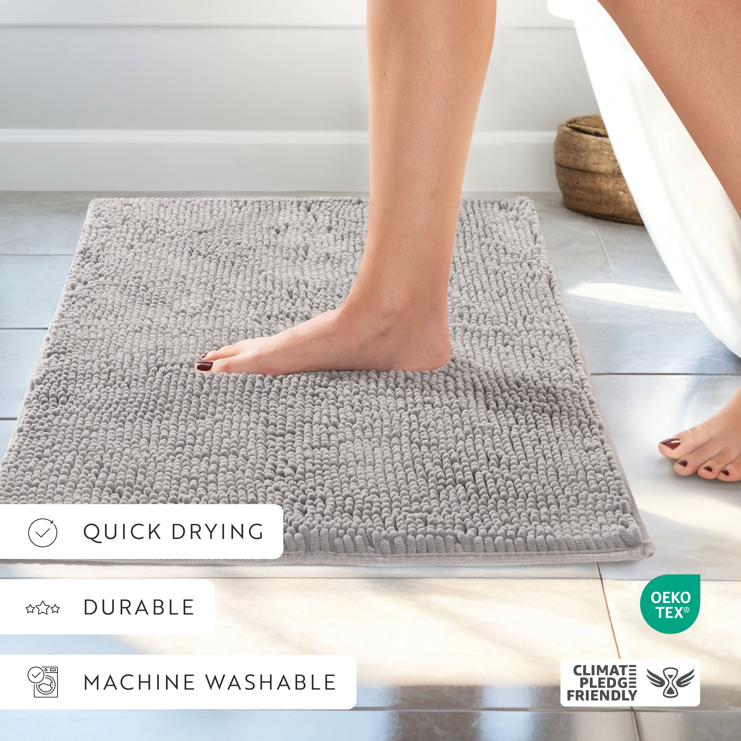 Ultra-Plush Bath Mat, Soft and Absorbent Chenille with Anti-Skid Rubber Backing