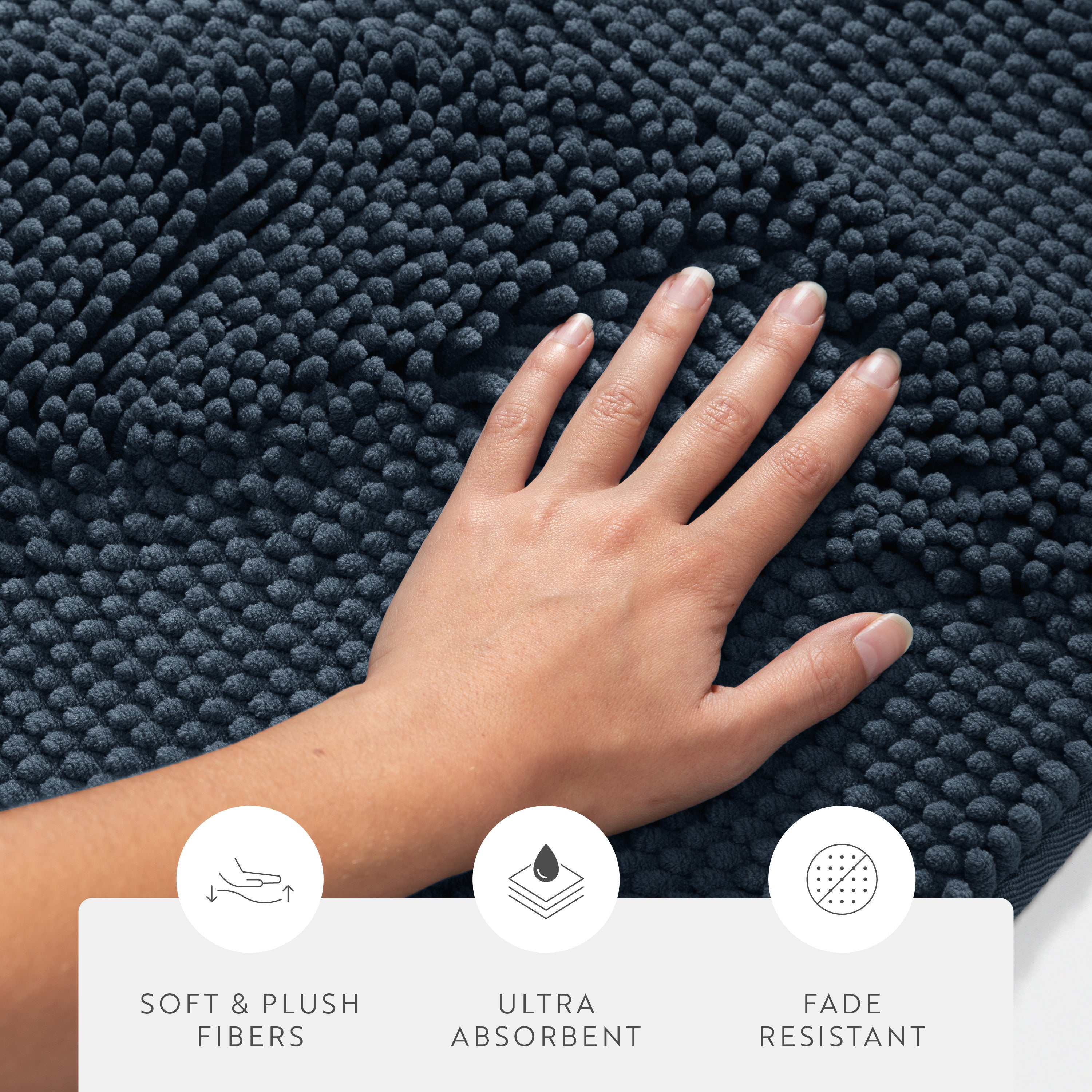 Ultra-Plush Bath Mat, Soft and Absorbent Chenille with Anti-Skid Rubber Backing