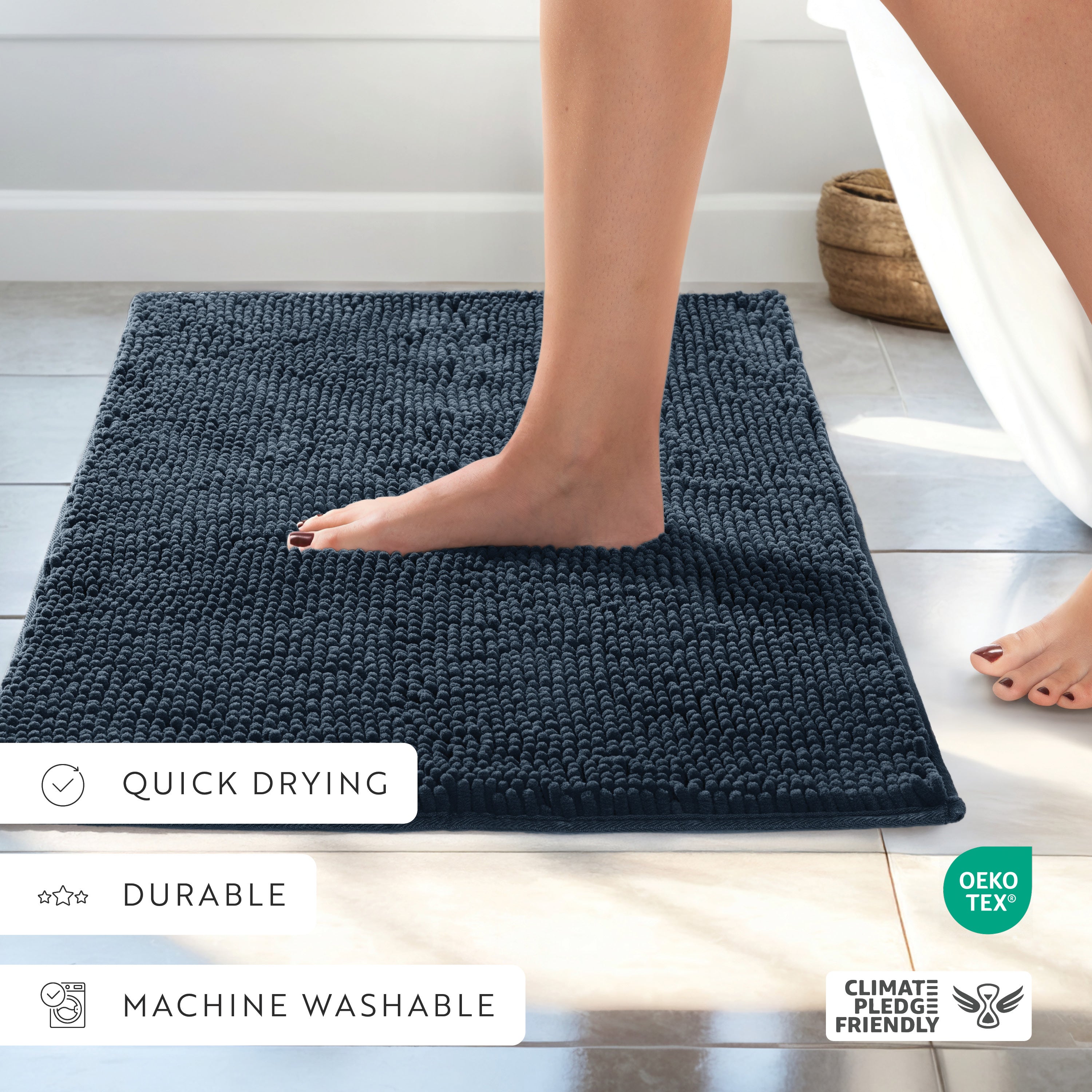 Ultra-Plush Bath Mat, Soft and Absorbent Chenille with Anti-Skid Rubber Backing