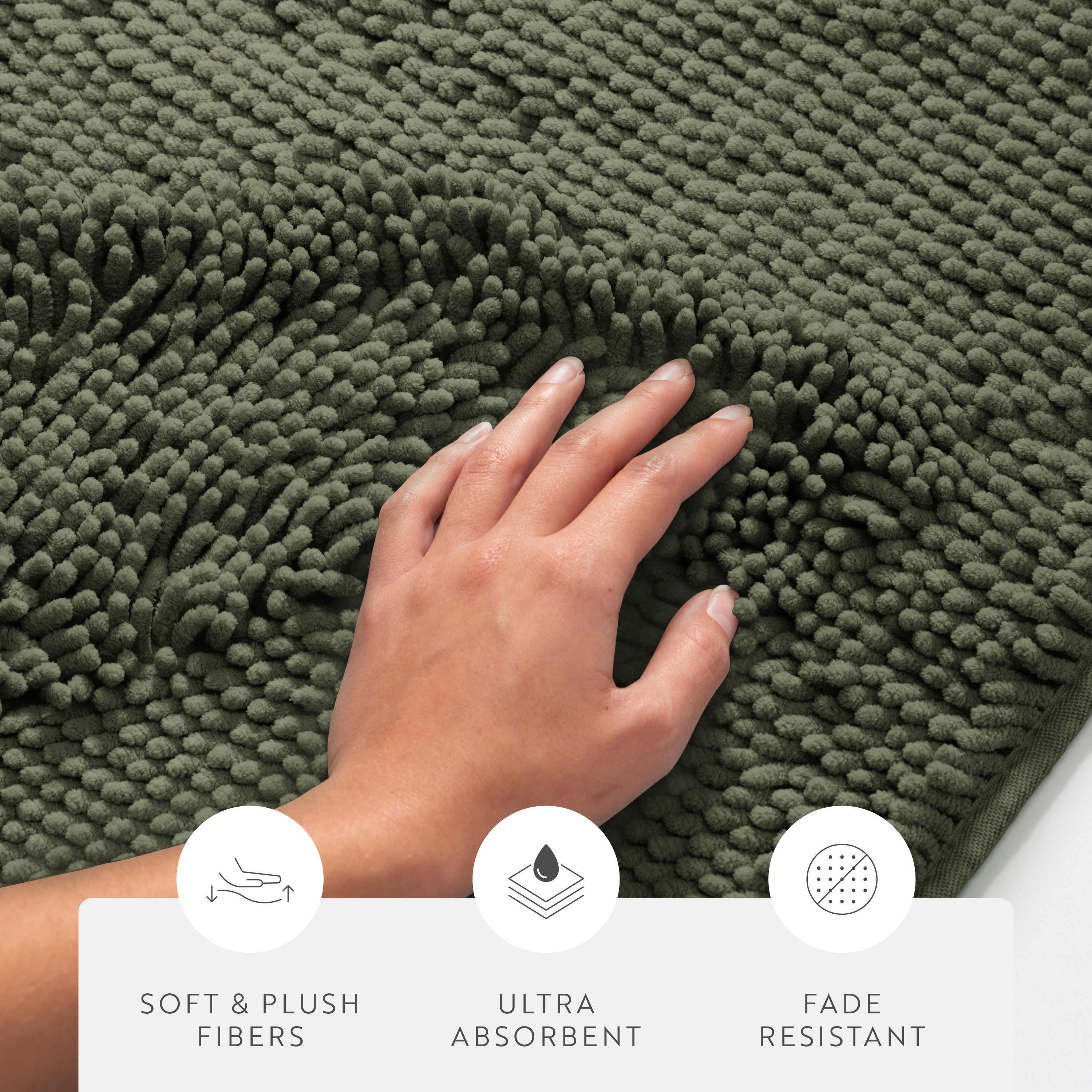 Ultra-Plush Bath Mat, Soft and Absorbent Chenille with Anti-Skid Rubber Backing