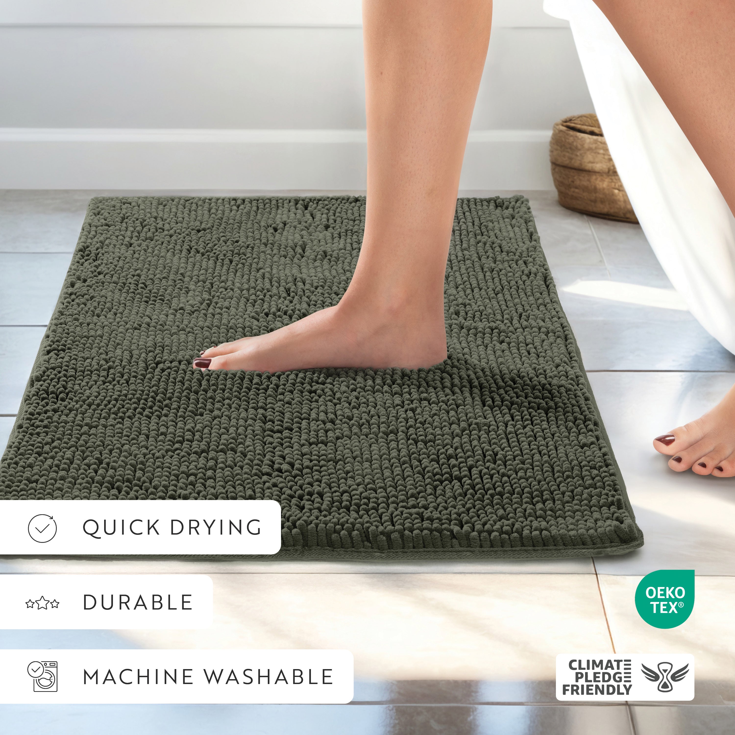 Ultra-Plush Bath Mat, Soft and Absorbent Chenille with Anti-Skid Rubber Backing