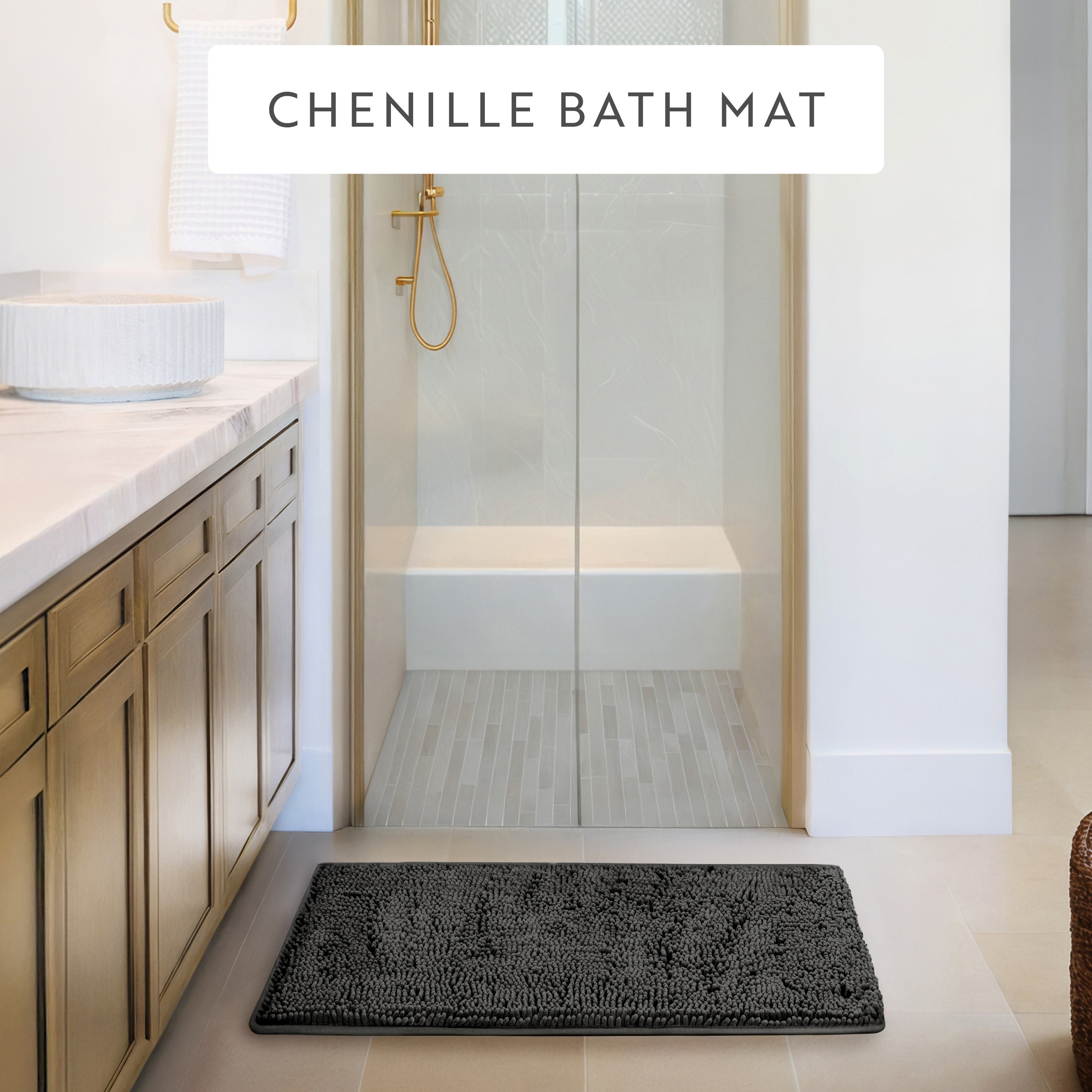 Ultra-Plush Bath Mat, Soft and Absorbent Chenille with Anti-Skid Rubber Backing