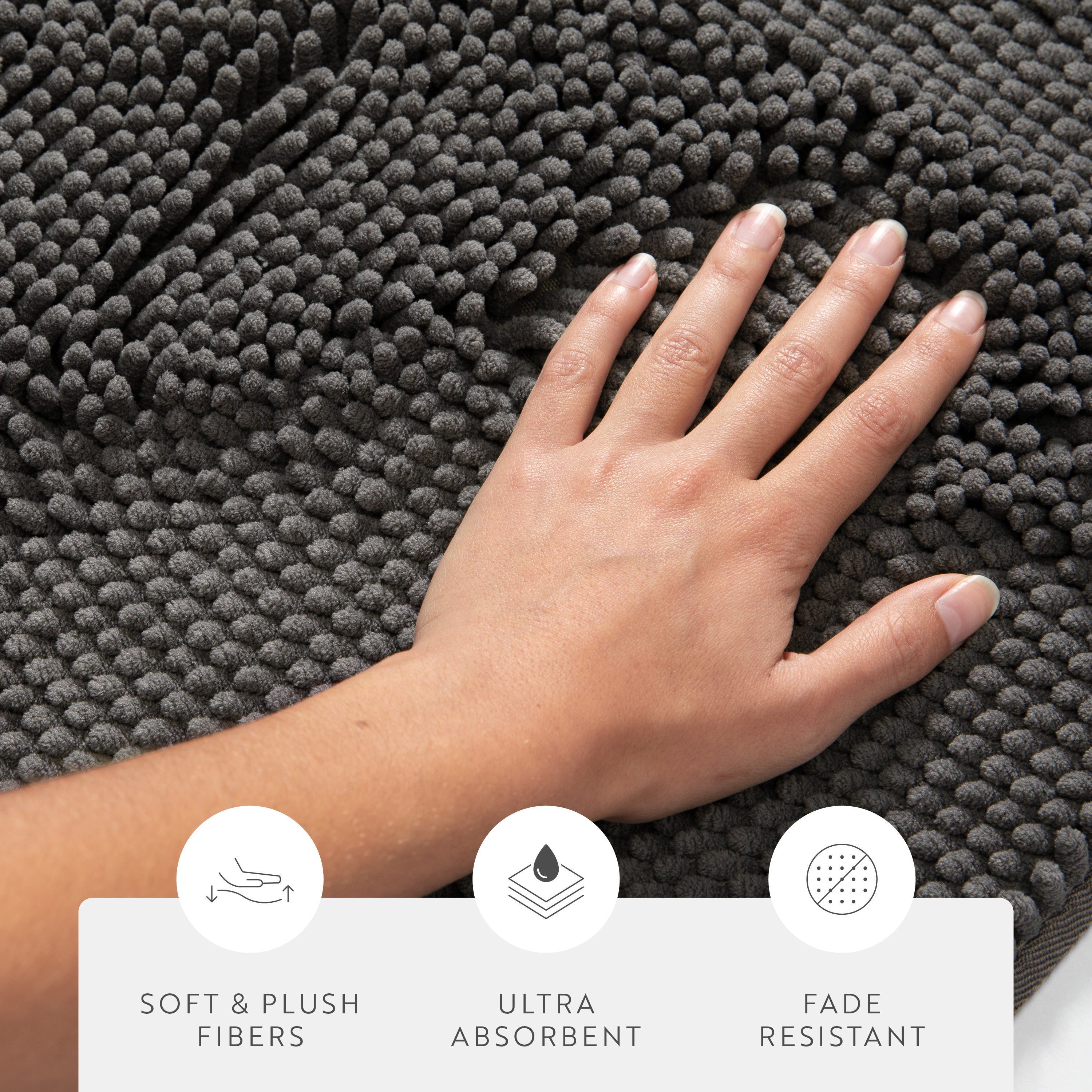 Ultra-Plush Bath Mat, Soft and Absorbent Chenille with Anti-Skid Rubber Backing