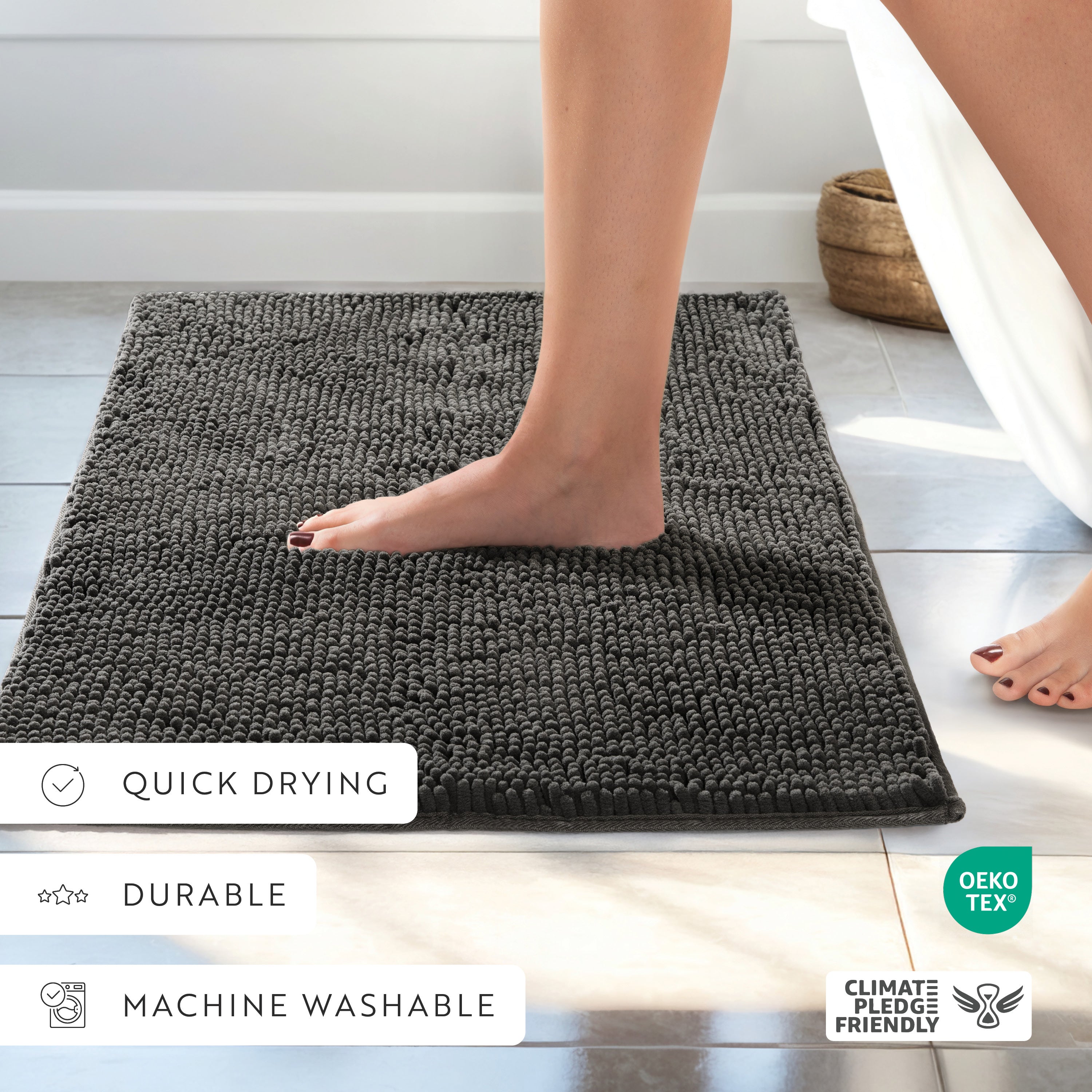 Ultra-Plush Bath Mat, Soft and Absorbent Chenille with Anti-Skid Rubber Backing
