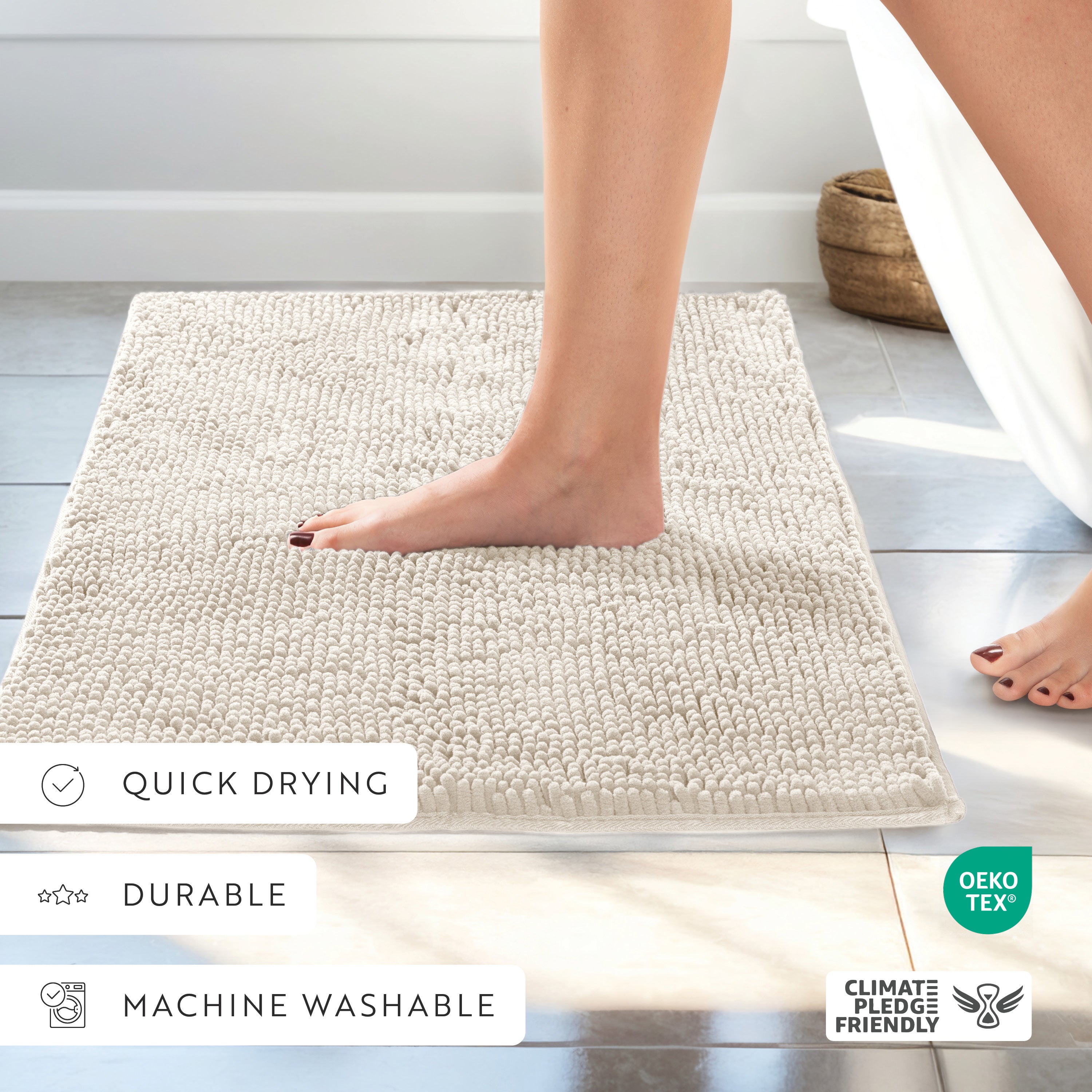Ultra-Plush Bath Mat, Soft and Absorbent Chenille with Anti-Skid Rubber Backing