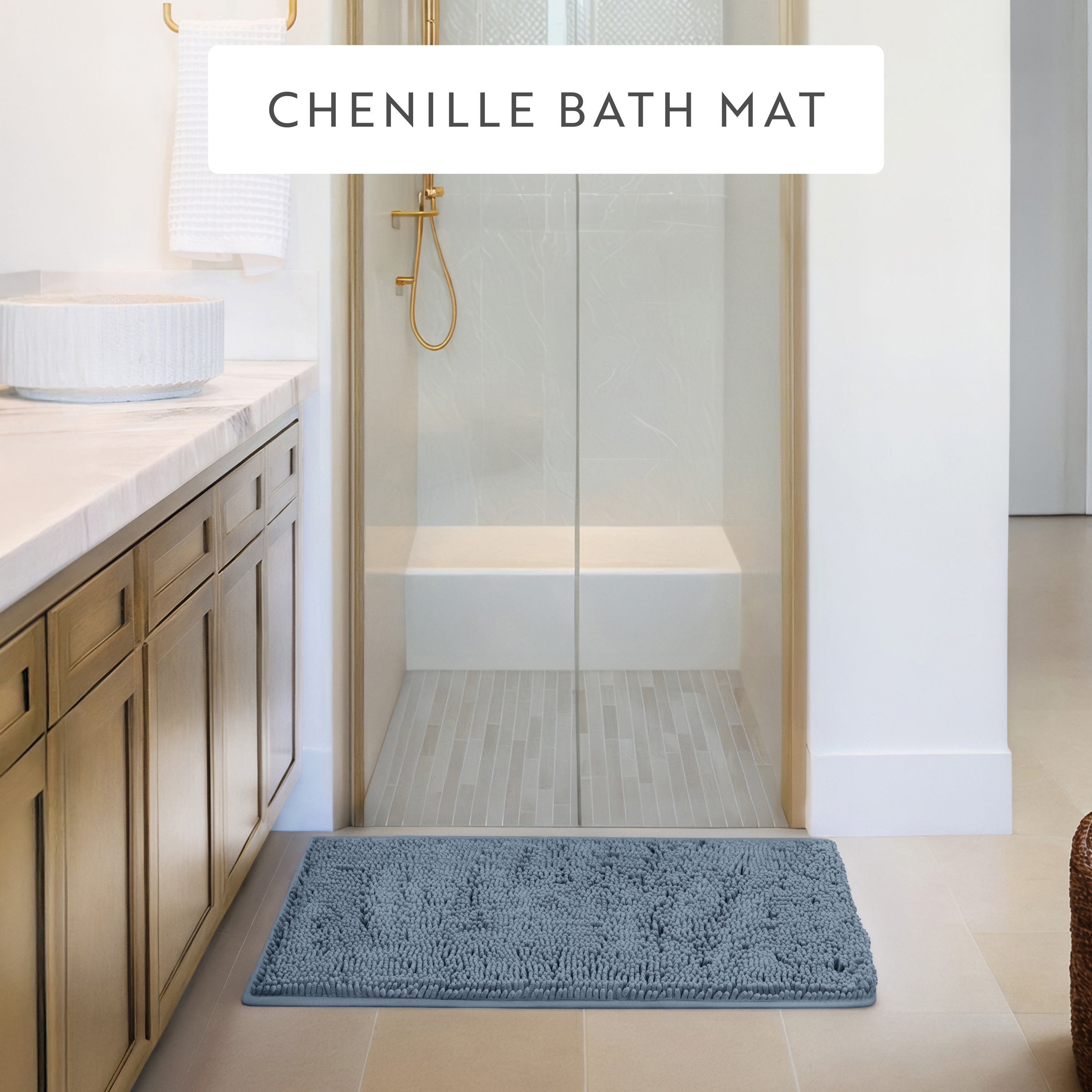 Ultra-Plush Bath Mat, Soft and Absorbent Chenille with Anti-Skid Rubber Backing