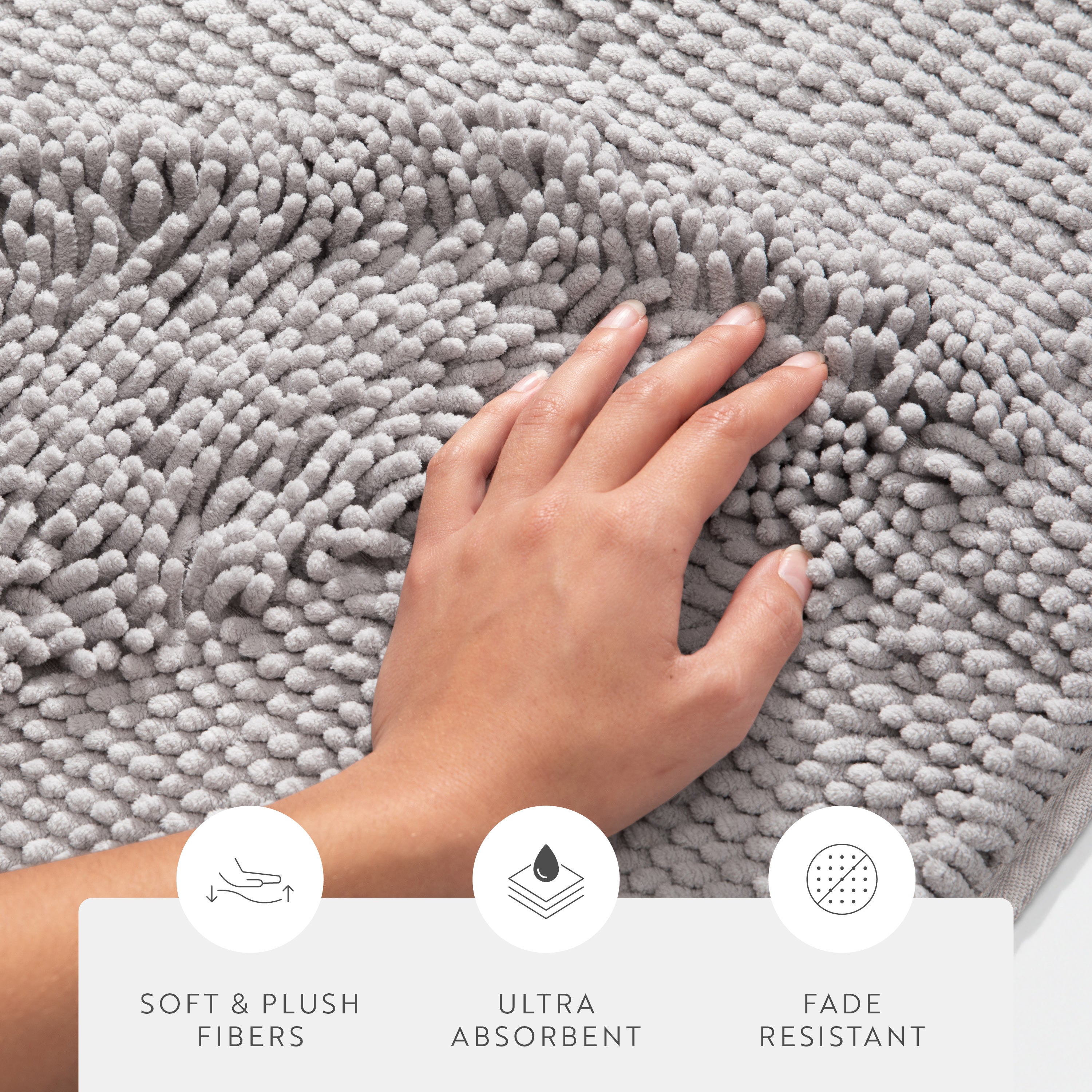 Ultra-Plush Bath Mat, Soft and Absorbent Chenille with Anti-Skid Rubber Backing