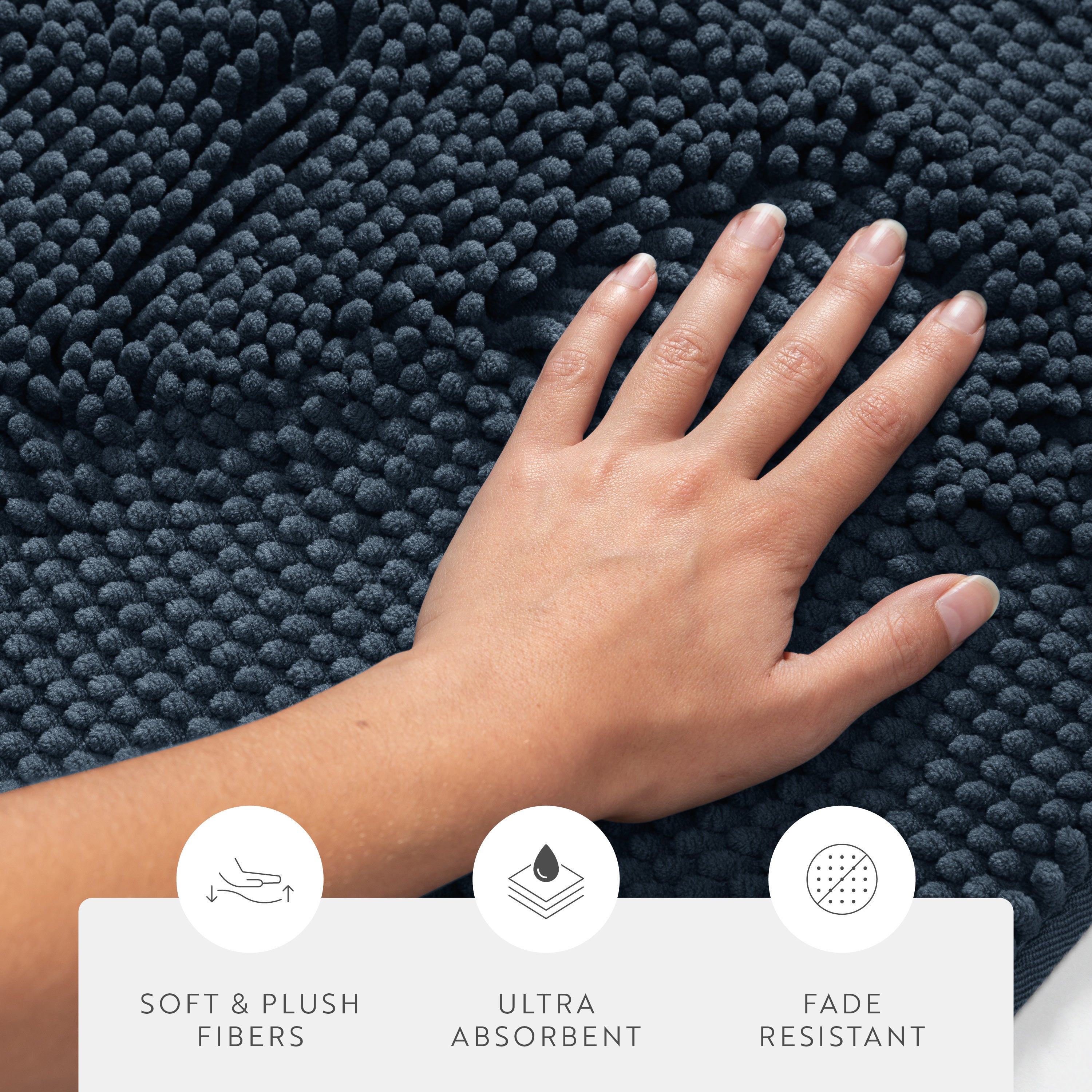 Ultra-Plush Bath Mat, Soft and Absorbent Chenille with Anti-Skid Rubber Backing