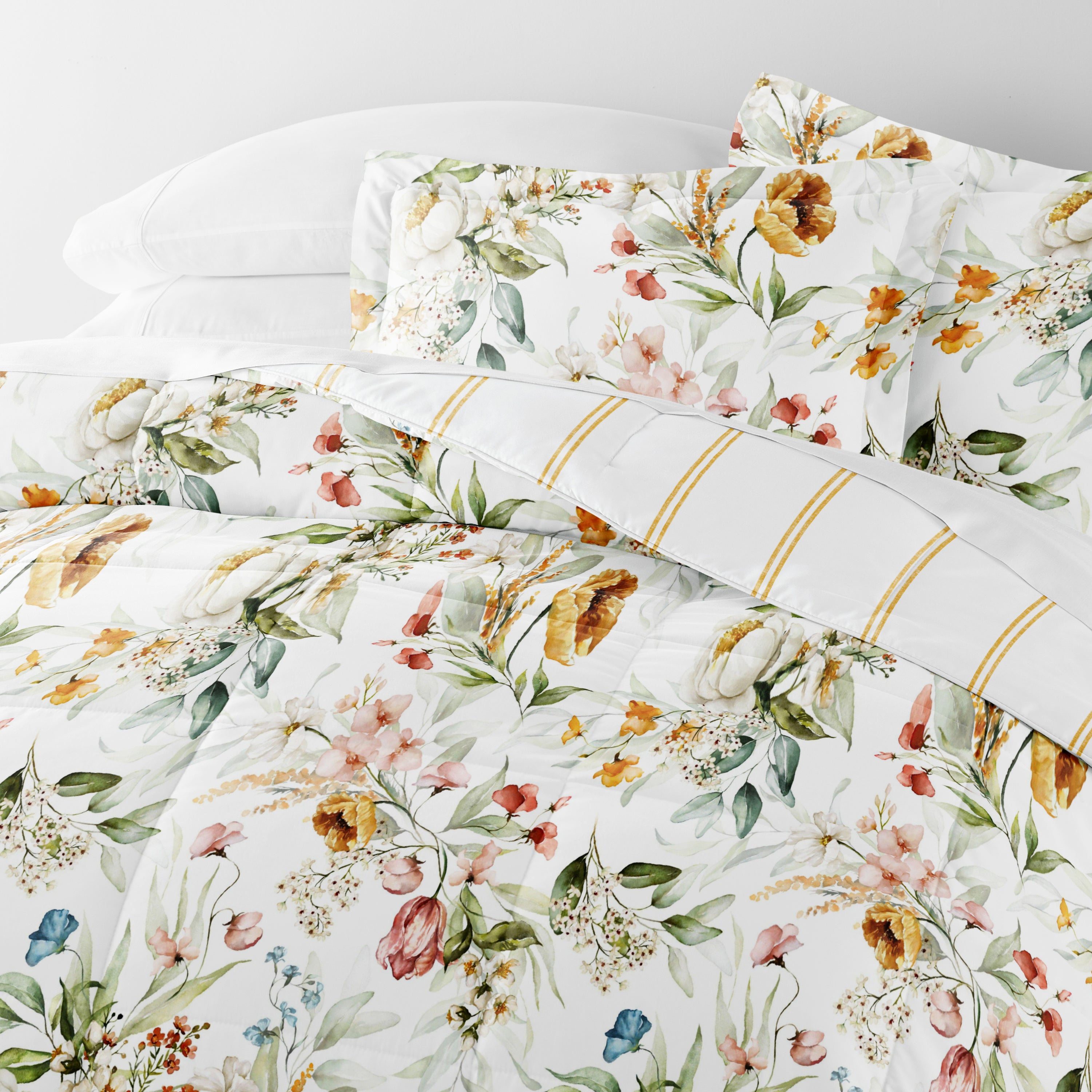 Chintz Floral Stripe Reversible Patterned Down-Alternative Comforter Set