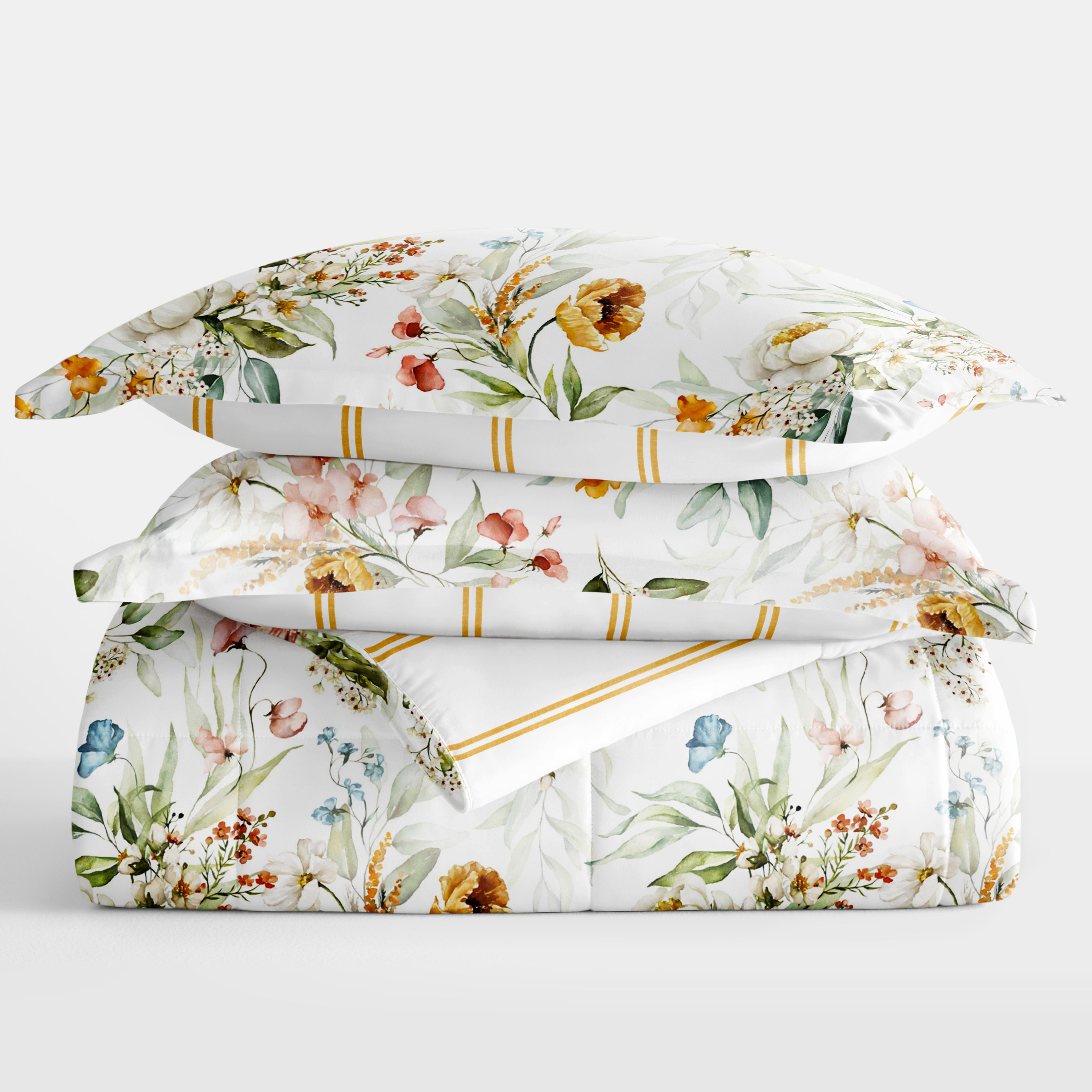 Chintz Floral Stripe Reversible Patterned Down-Alternative Comforter Set