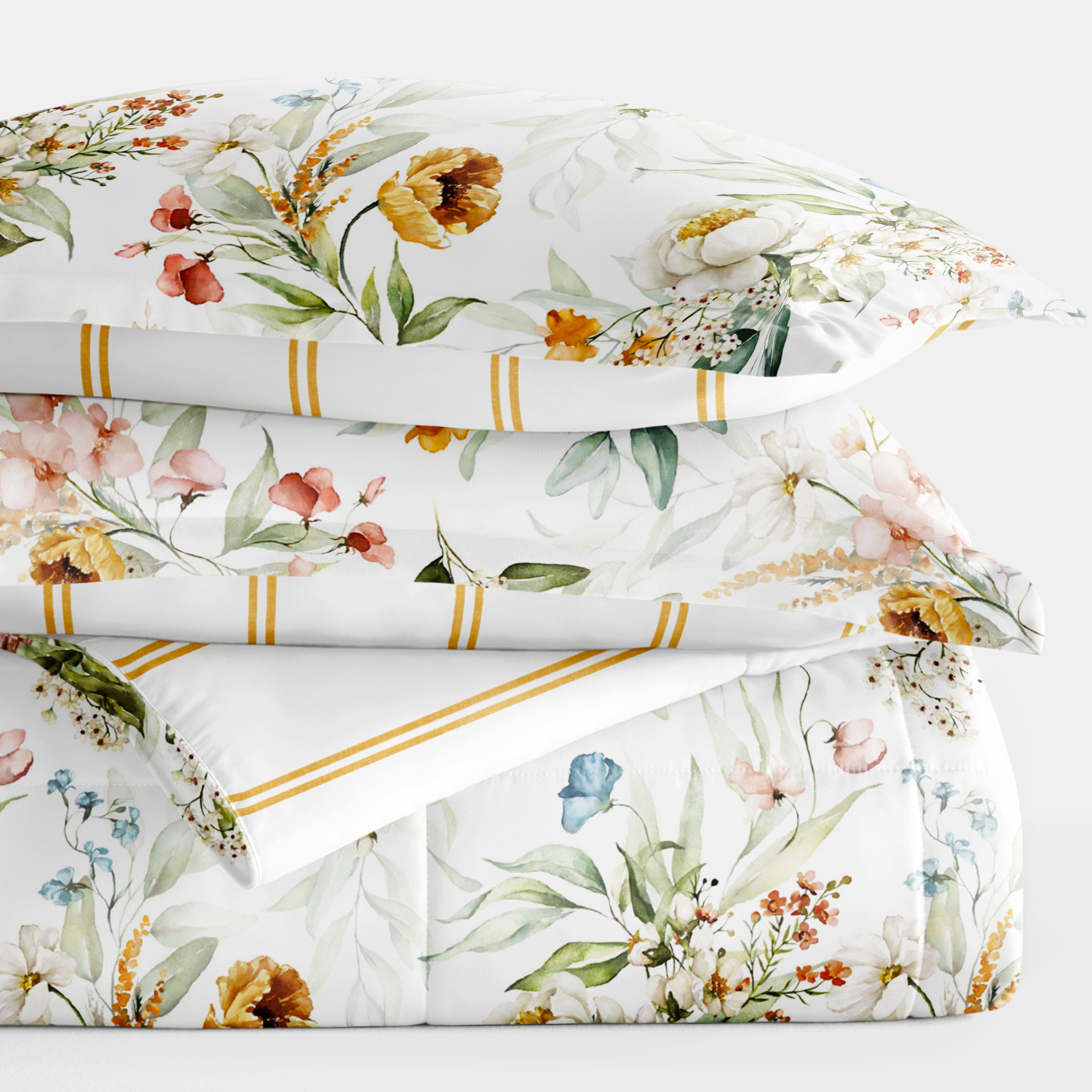 Chintz Floral Stripe Reversible Patterned Down-Alternative Comforter Set