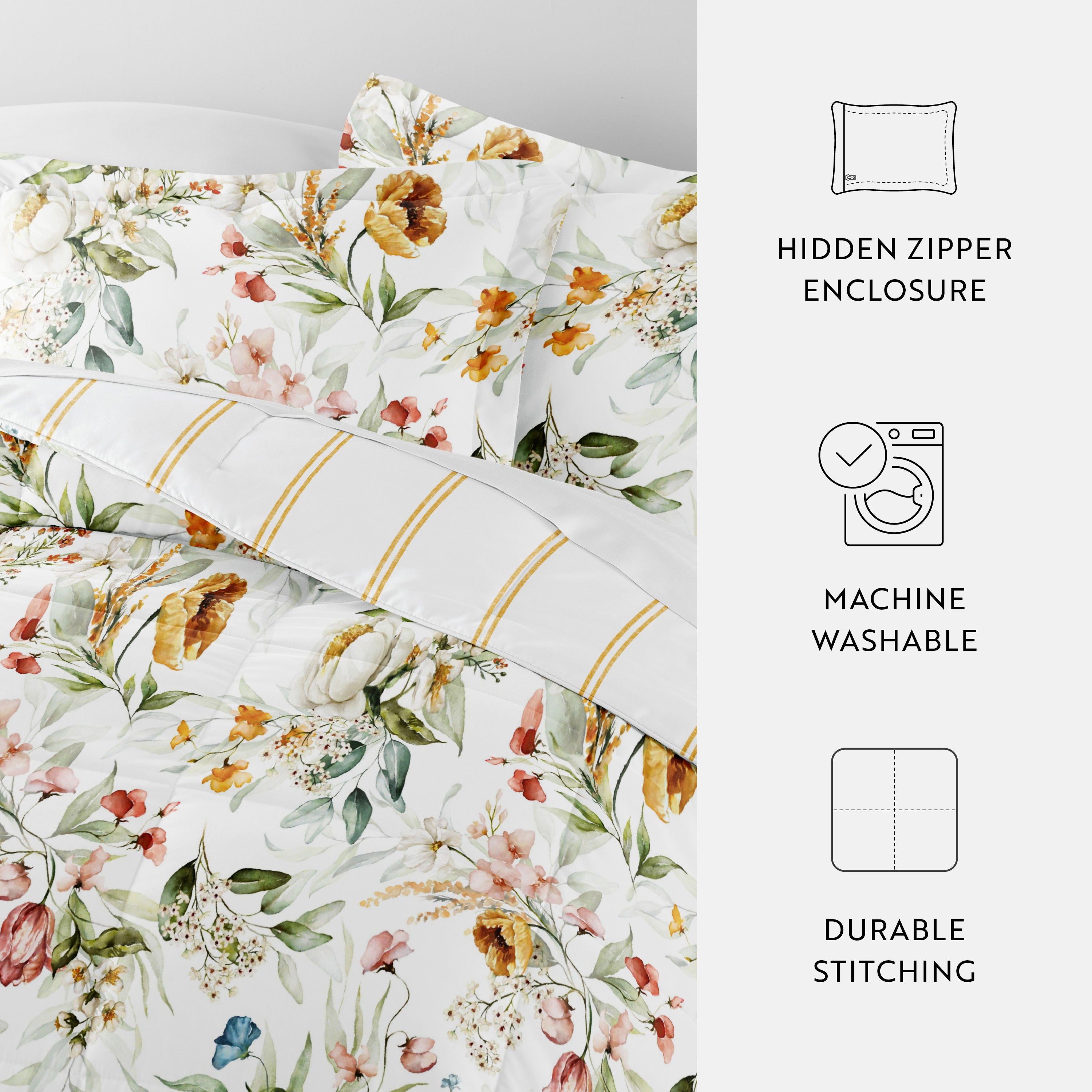 Chintz Floral Stripe Reversible Patterned Down-Alternative Comforter Set