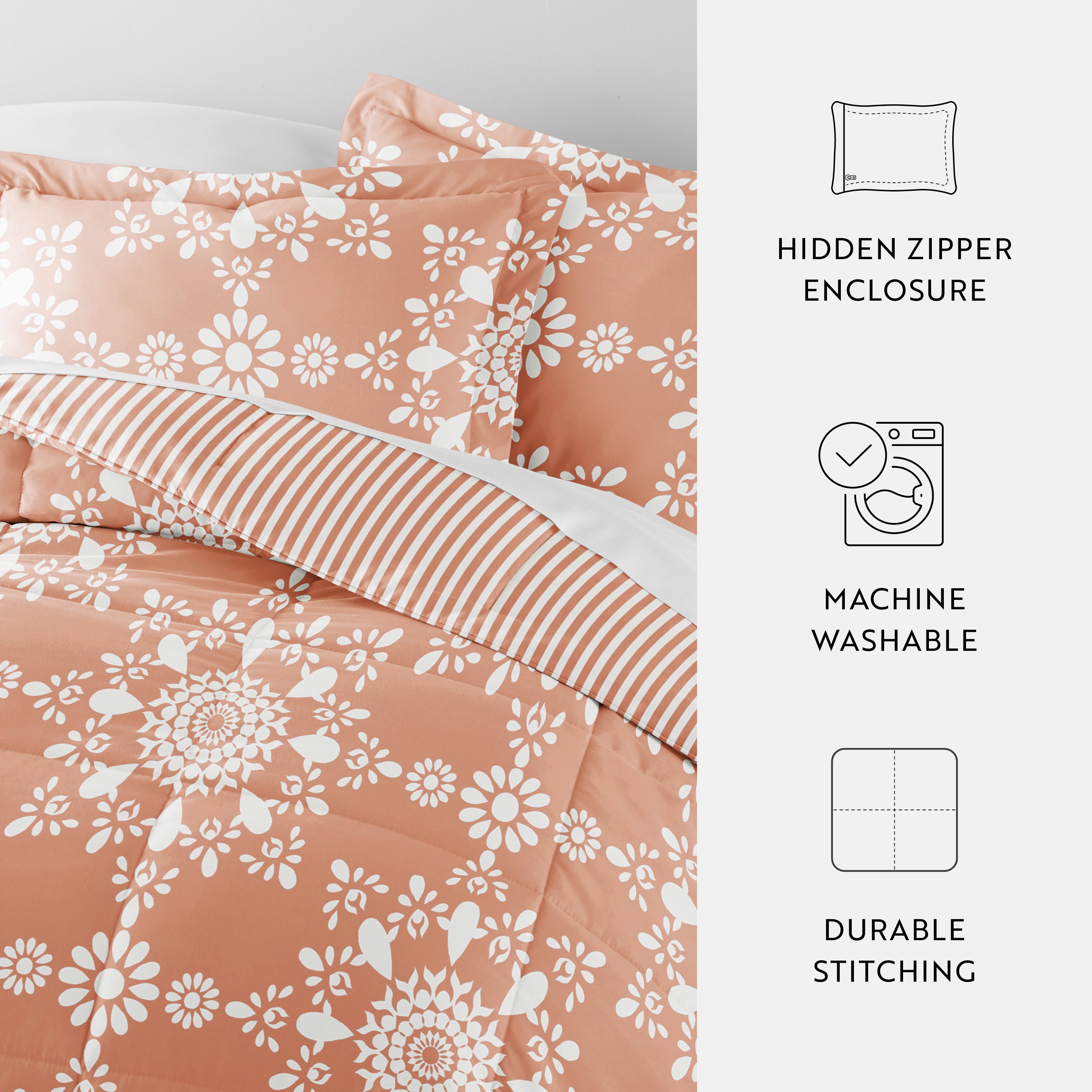 Daisy Medallion Reversible Patterned Down-Alternative Comforter Set