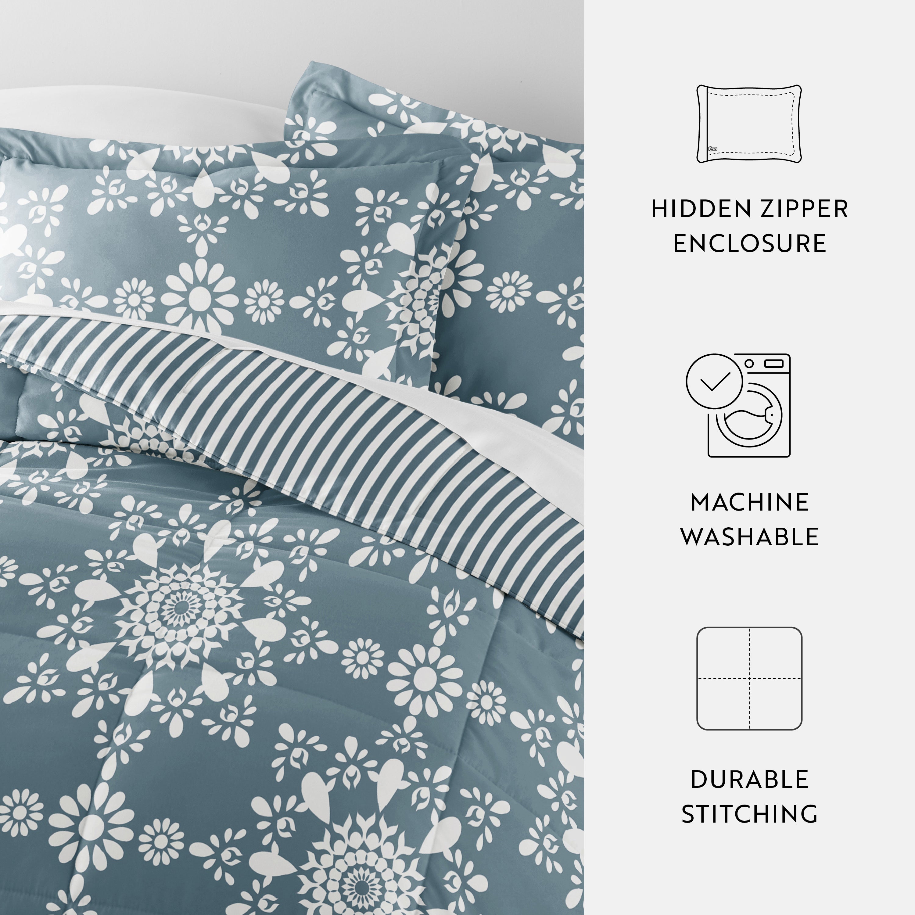 Daisy Medallion Reversible Patterned Down-Alternative Comforter Set