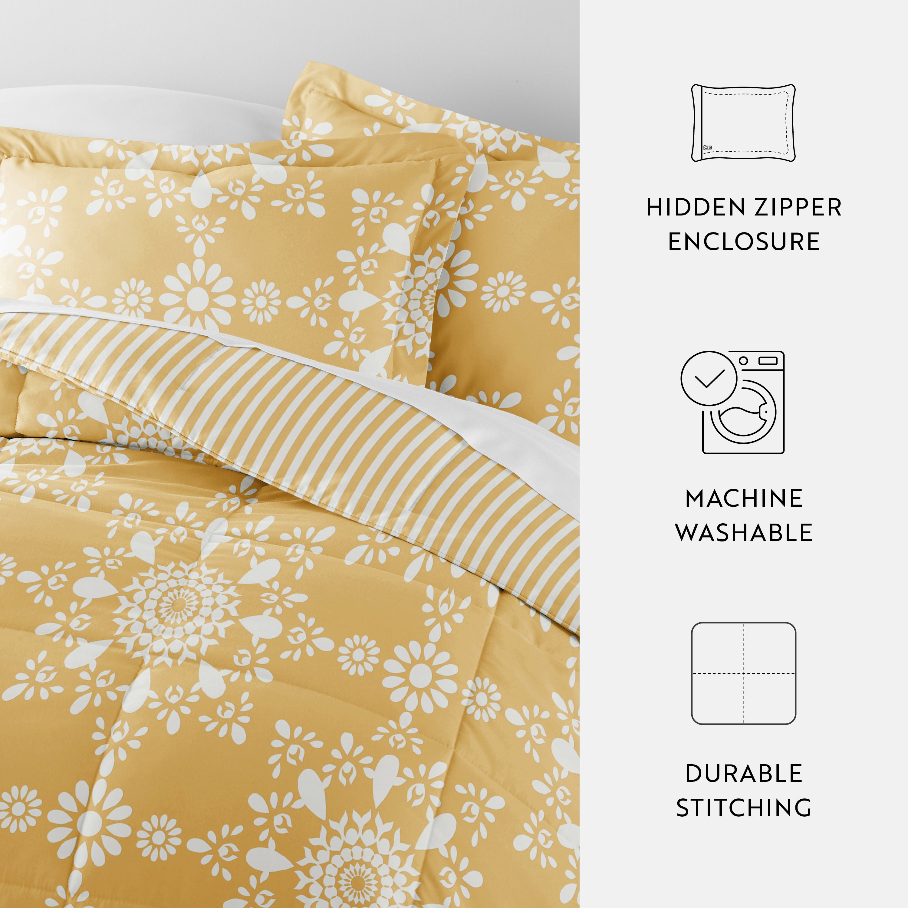 Daisy Medallion Reversible Patterned Down-Alternative Comforter Set