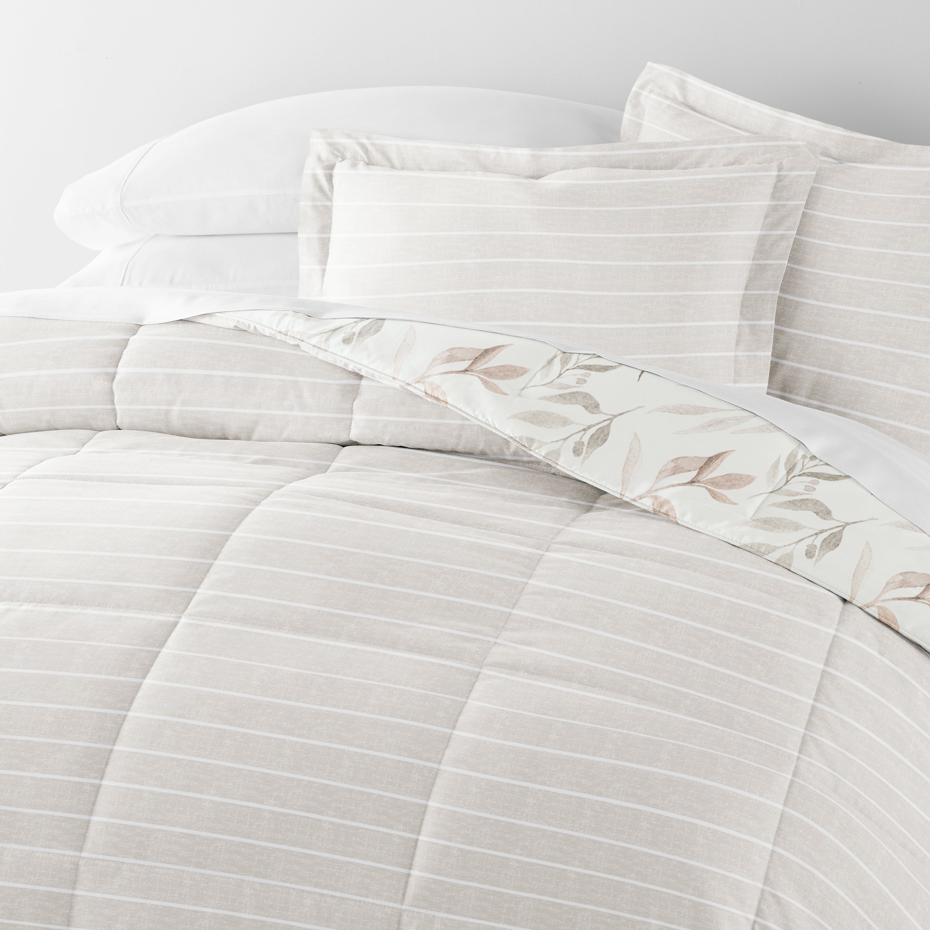Foliage Stripe Reversible Patterned Down-Alternative Comforter Set