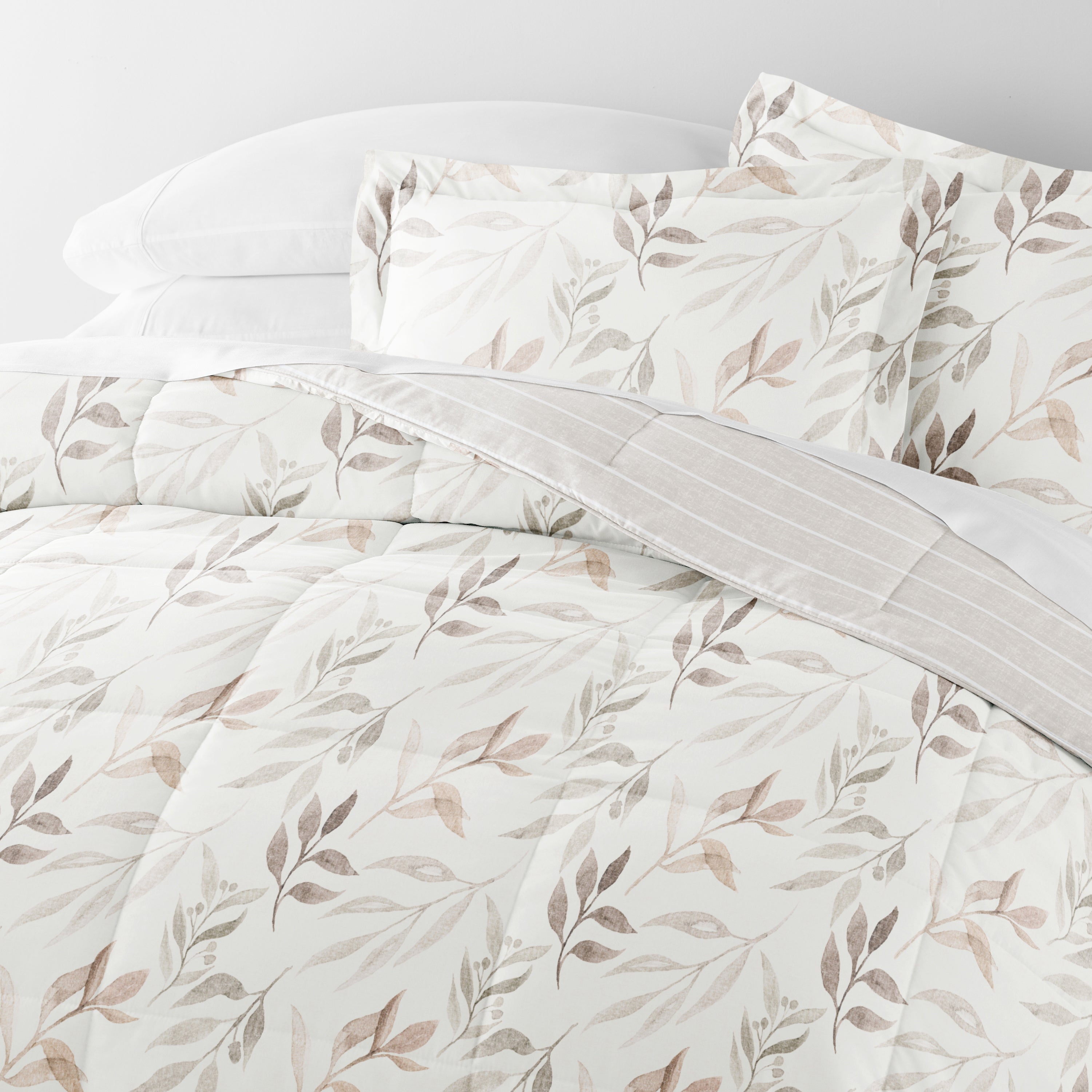 Foliage Stripe Reversible Patterned Down-Alternative Comforter Set