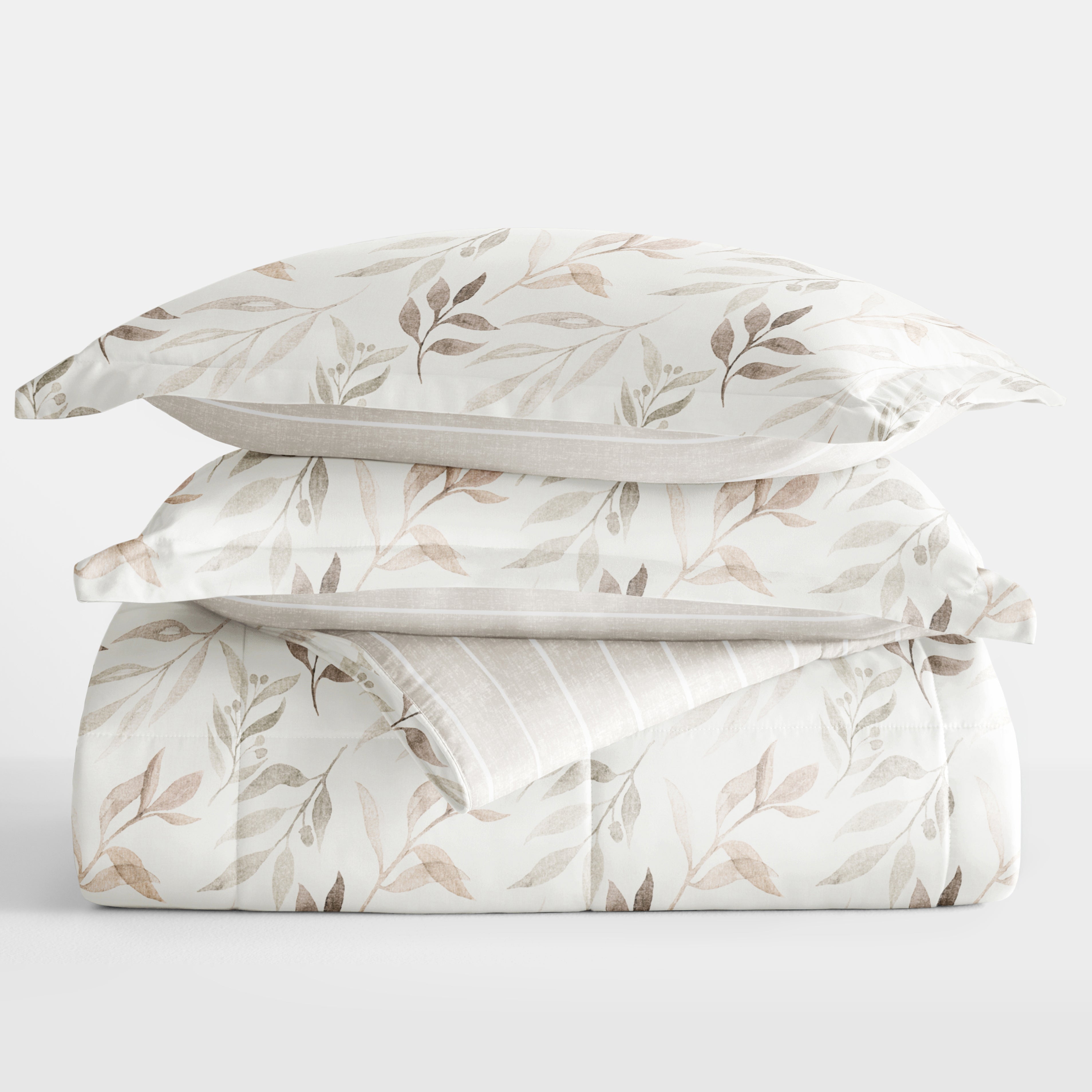 Foliage Stripe Reversible Patterned Down-Alternative Comforter Set