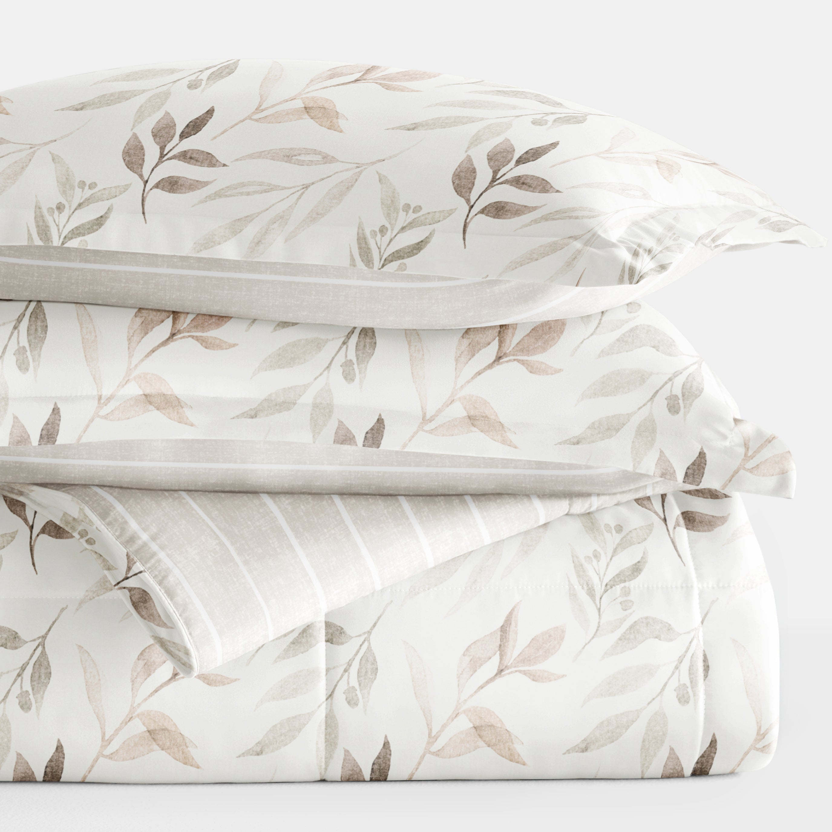 Foliage Stripe Reversible Patterned Down-Alternative Comforter Set