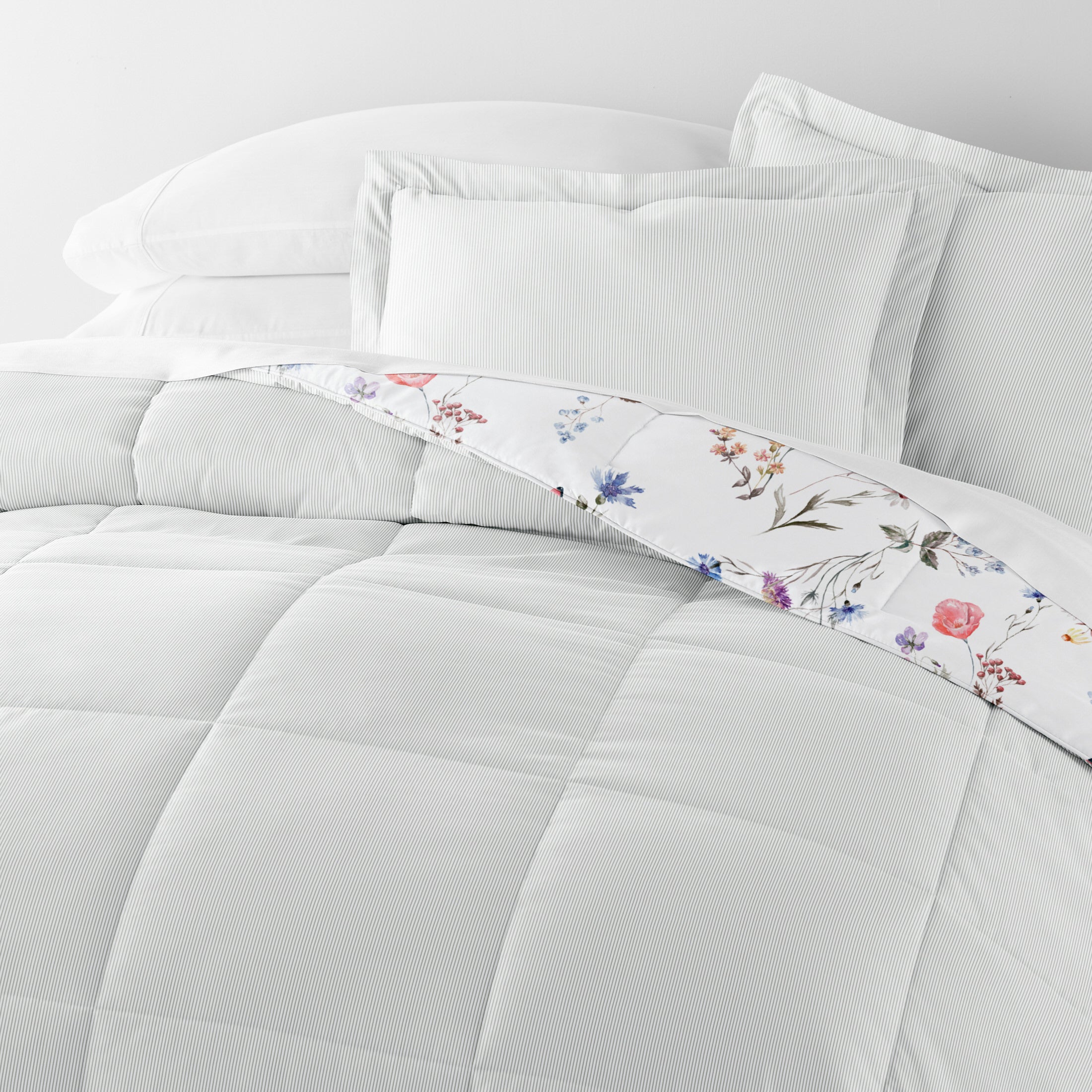 Meadow Floral Stripe Reversible Patterned Down-Alternative Comforter Set