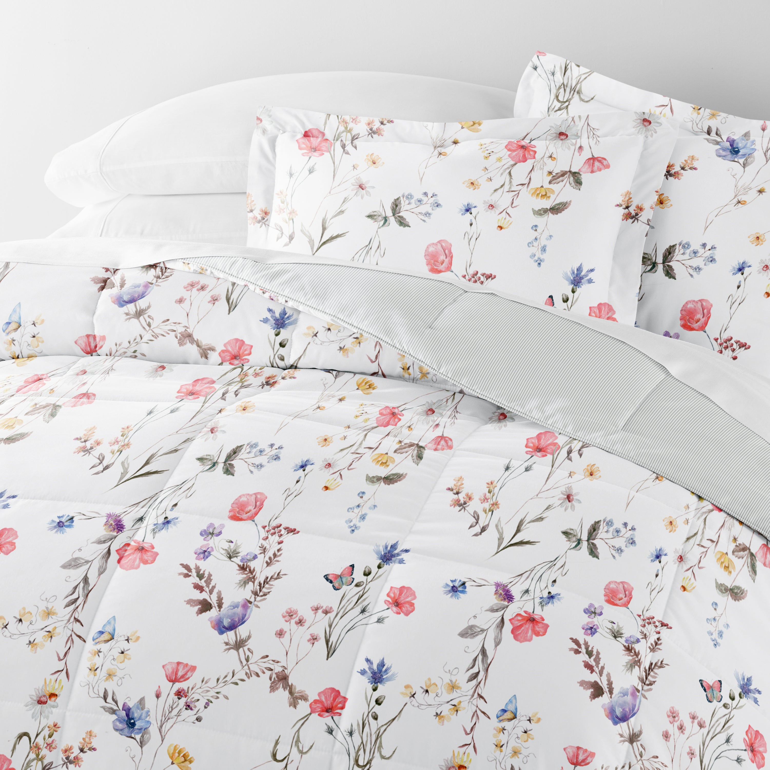 Meadow Floral Stripe Reversible Patterned Down-Alternative Comforter Set