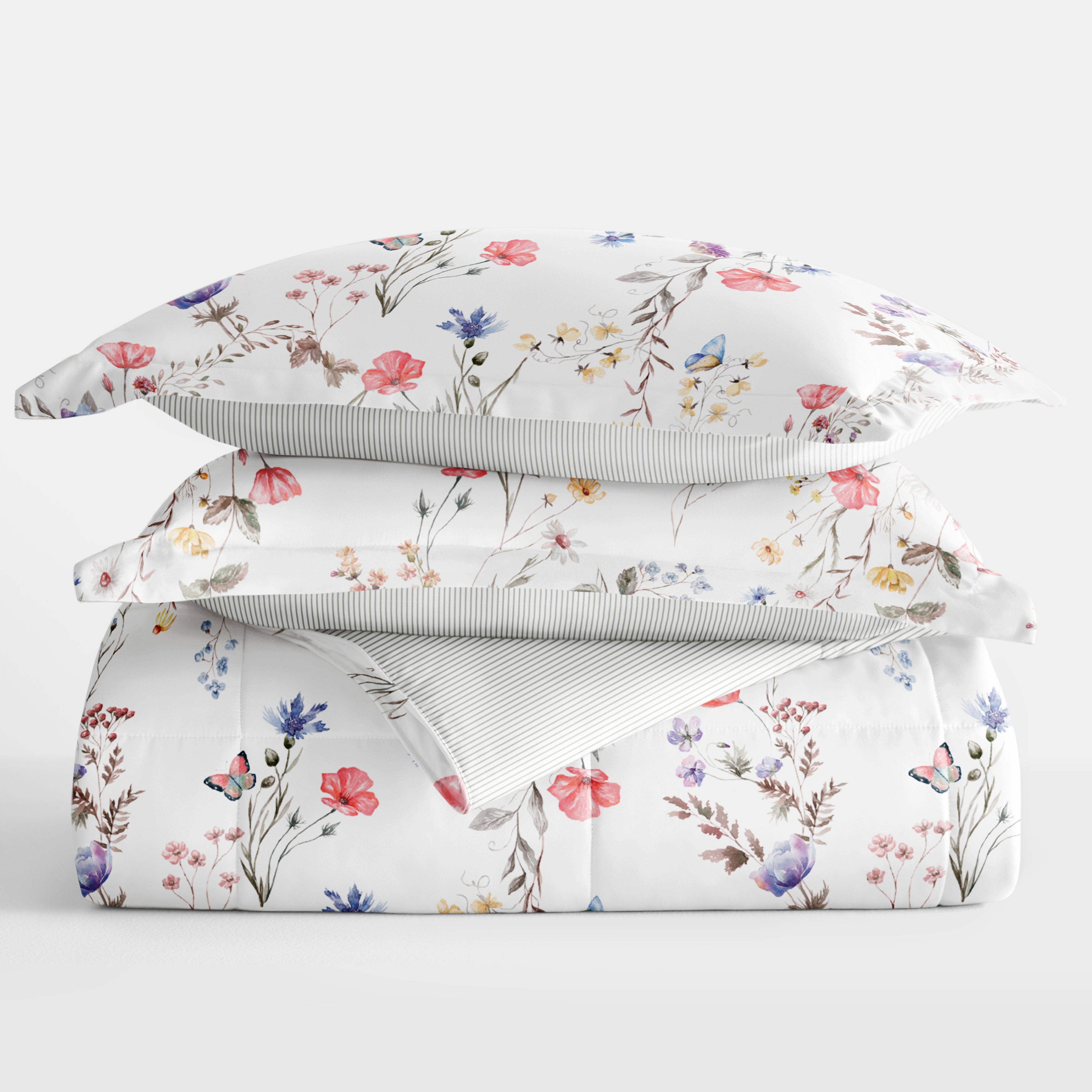 Meadow Floral Stripe Reversible Patterned Down-Alternative Comforter Set