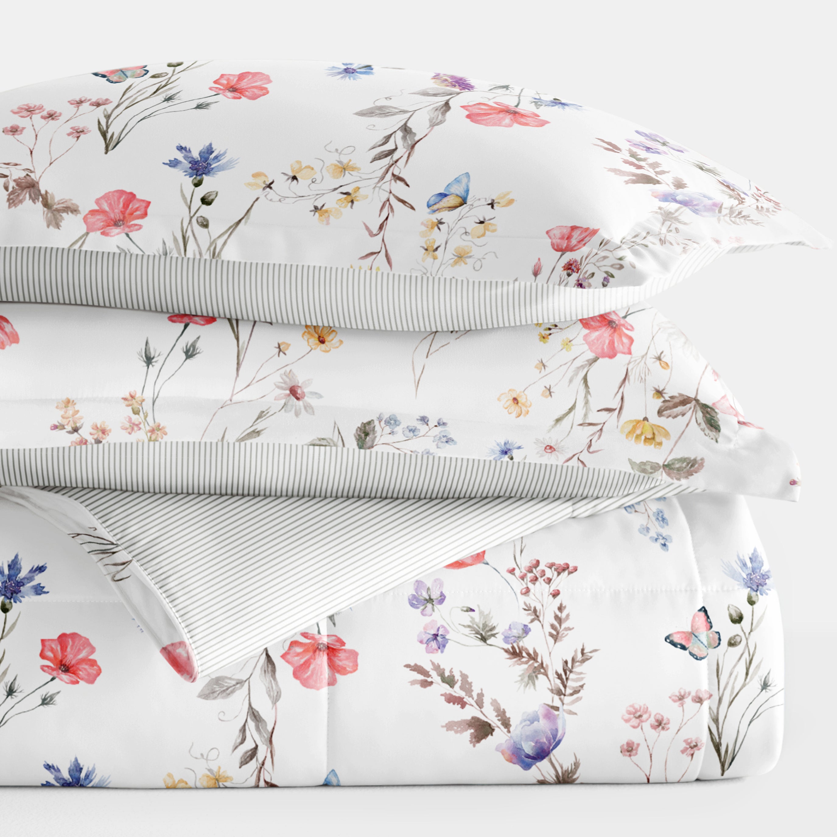 Meadow Floral Stripe Reversible Patterned Down-Alternative Comforter Set