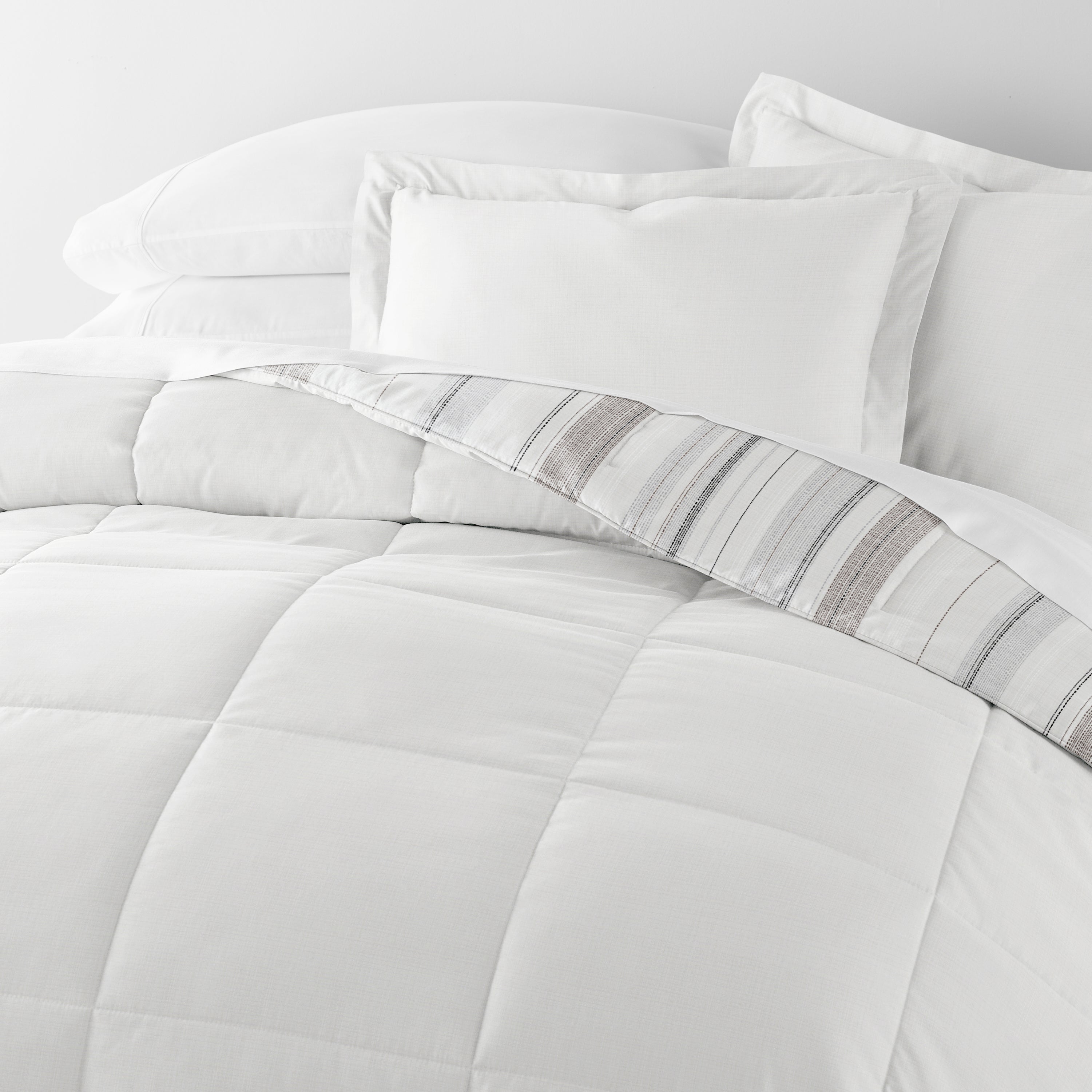 Vertical Stripe Reversible Patterned Down-Alternative Comforter Set