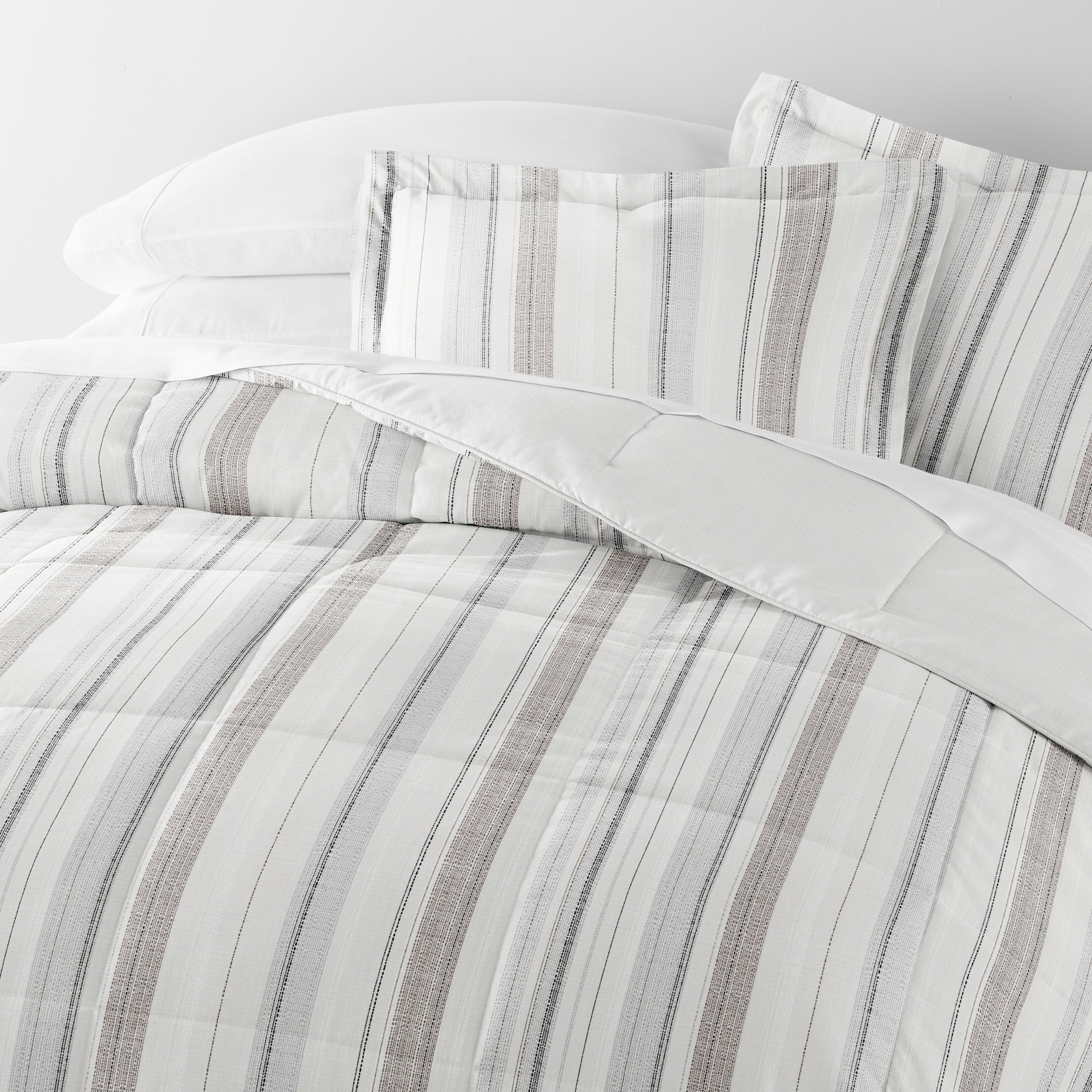 Vertical Stripe Reversible Patterned Down-Alternative Comforter Set