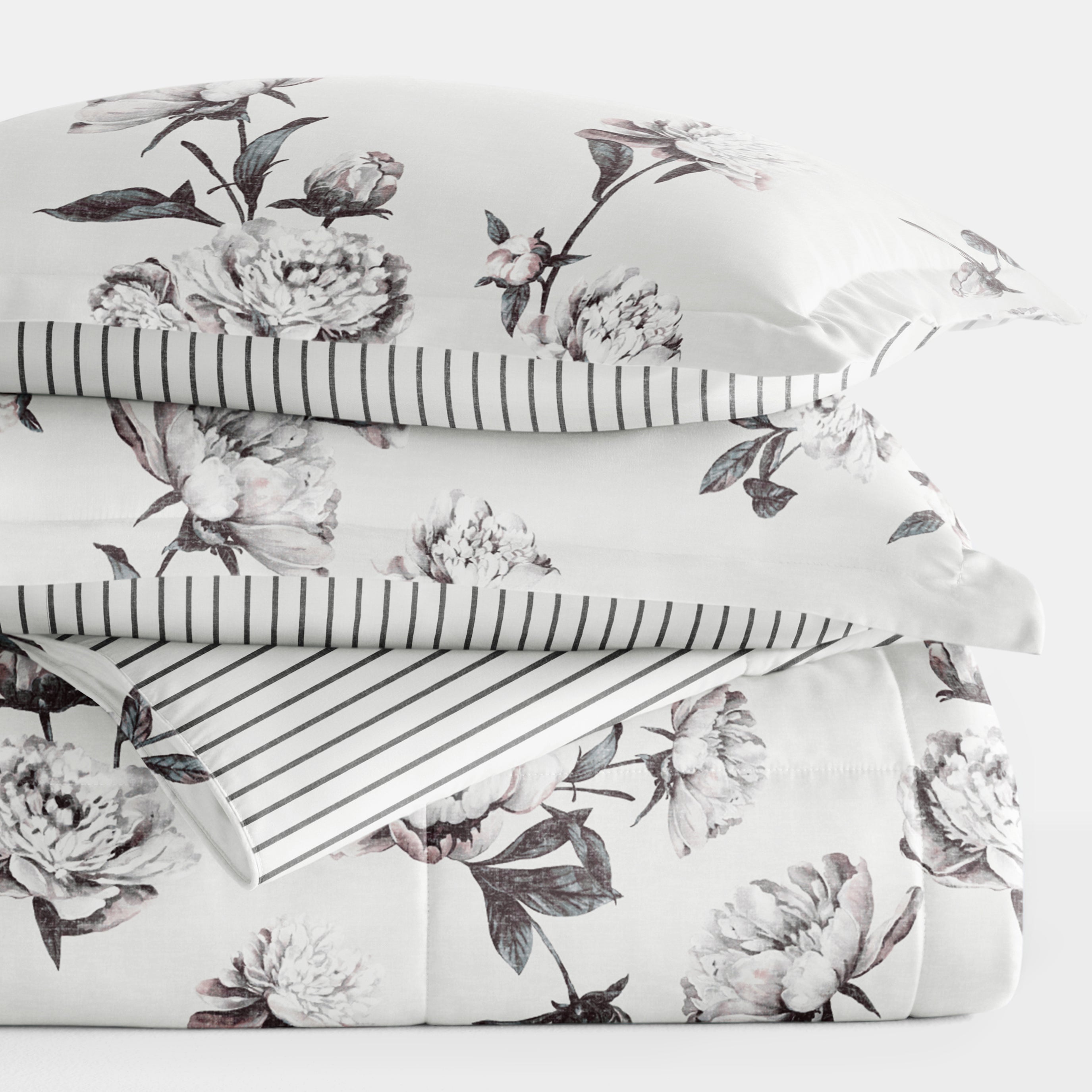 Vintage Magnolia Stripe Reversible Patterned Down-Alternative Comforter Set