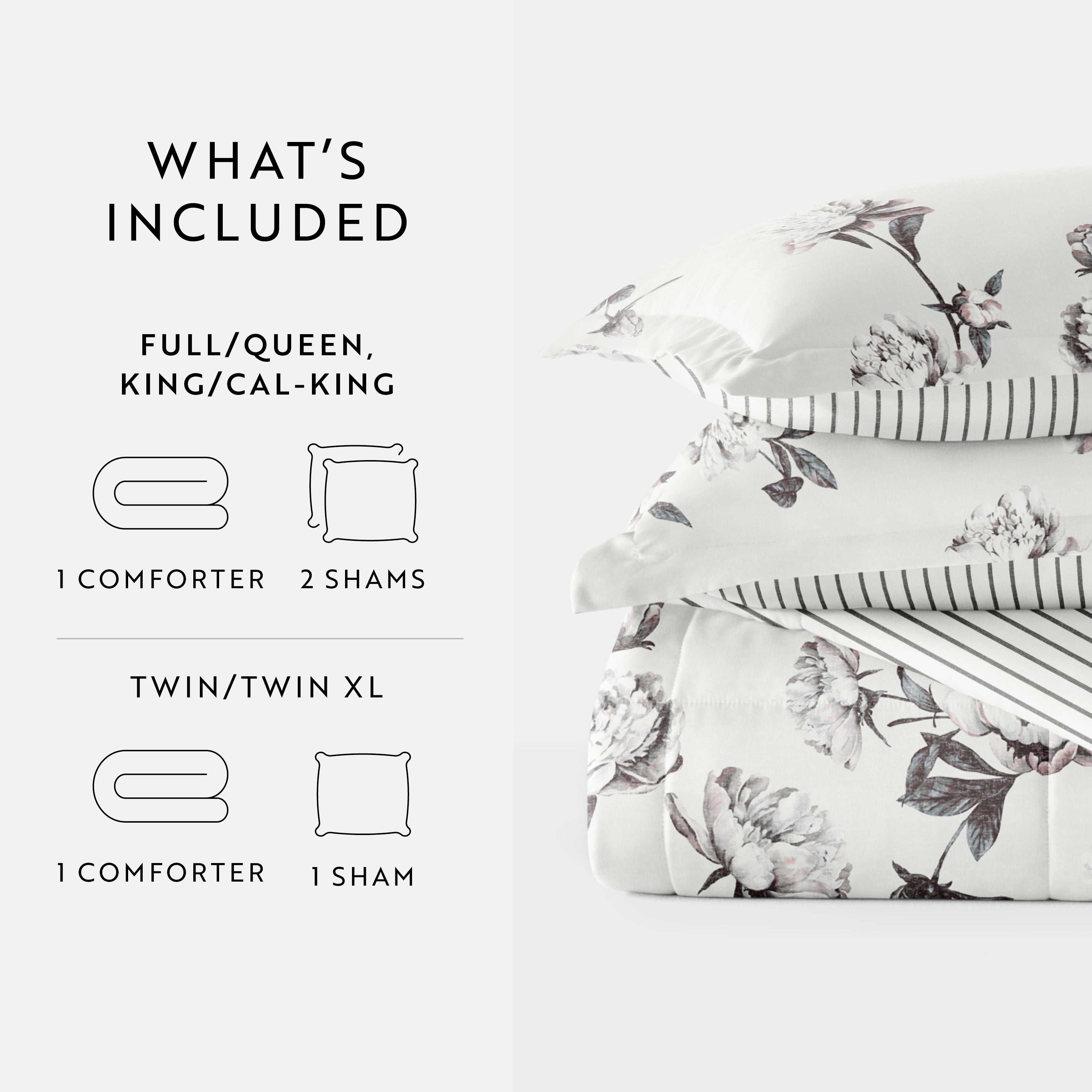 Vintage Magnolia Stripe Reversible Patterned Down-Alternative Comforter Set