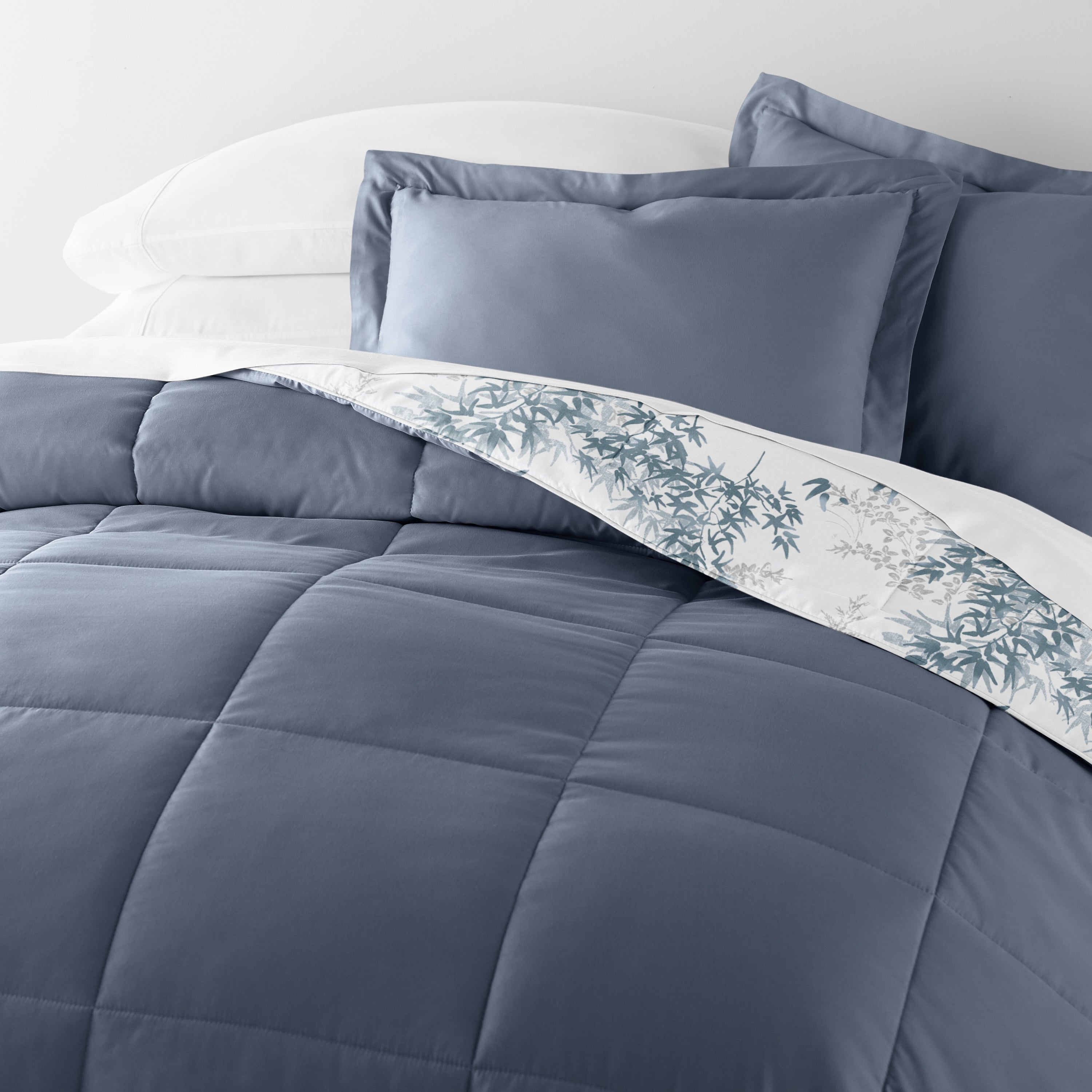 Bamboo Leaves Reversible Patterned Down-Alternative Comforter Set