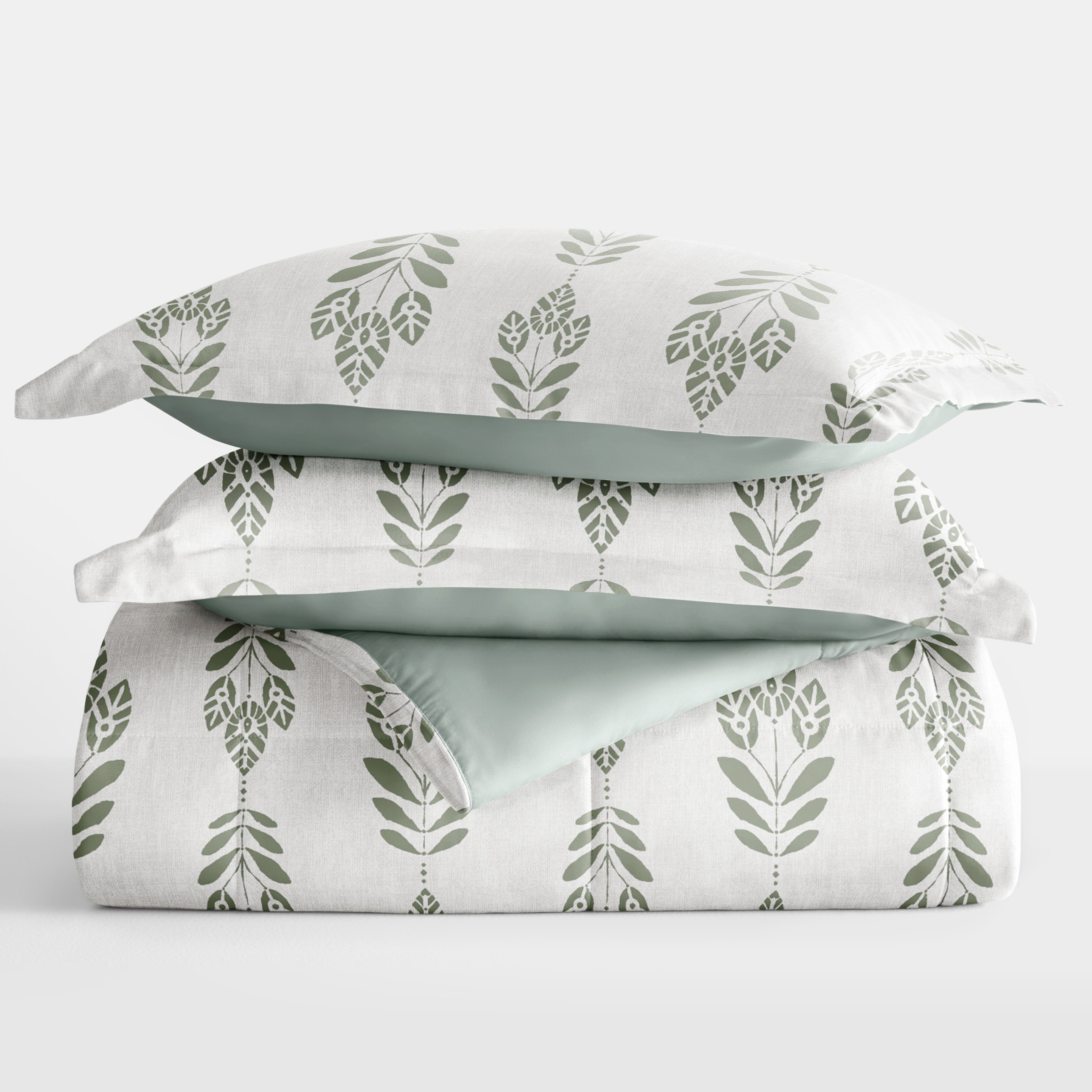 Folk Leaves Reversible Patterned Down-Alternative Comforter Set